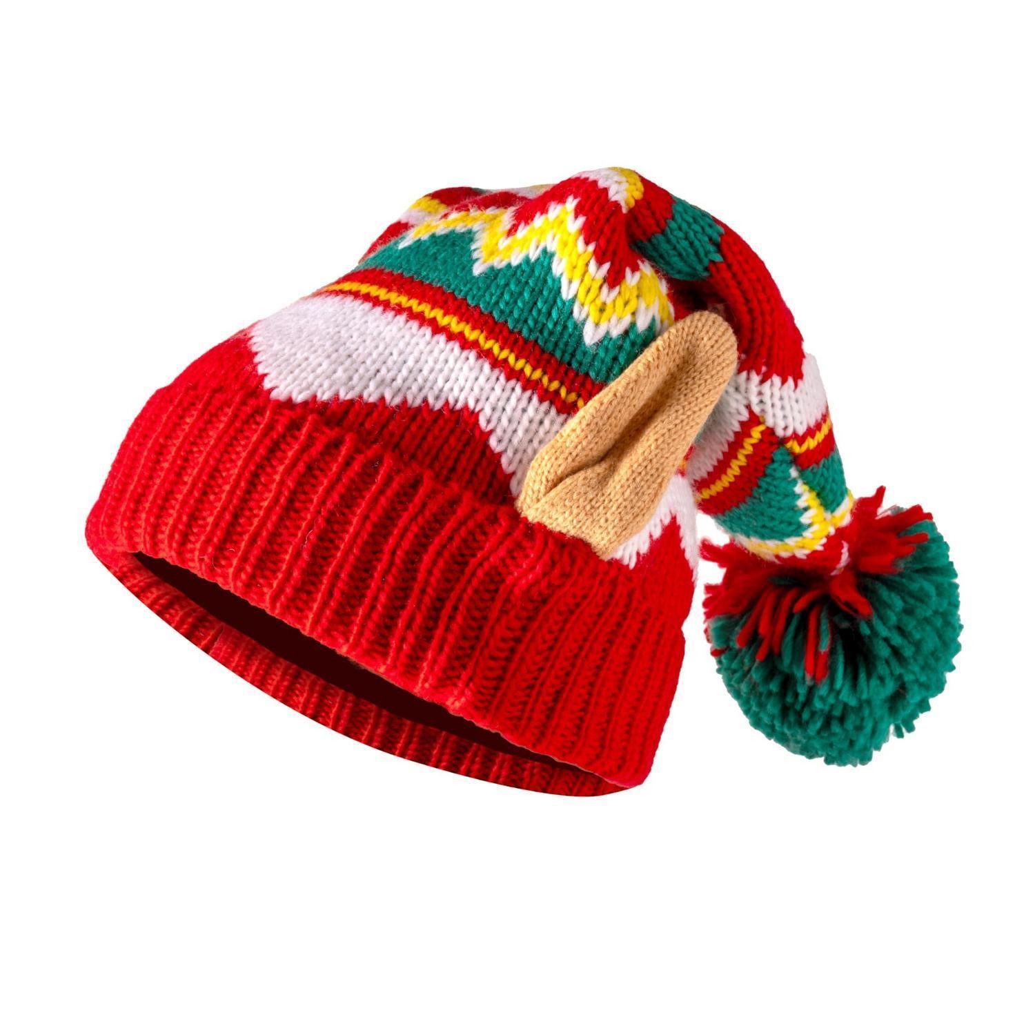 LuxusKollektion Bommelmütze Strick-Weihnachtsmütze mit Bommeln Rot/Grün Einheitsgröße (1-St)