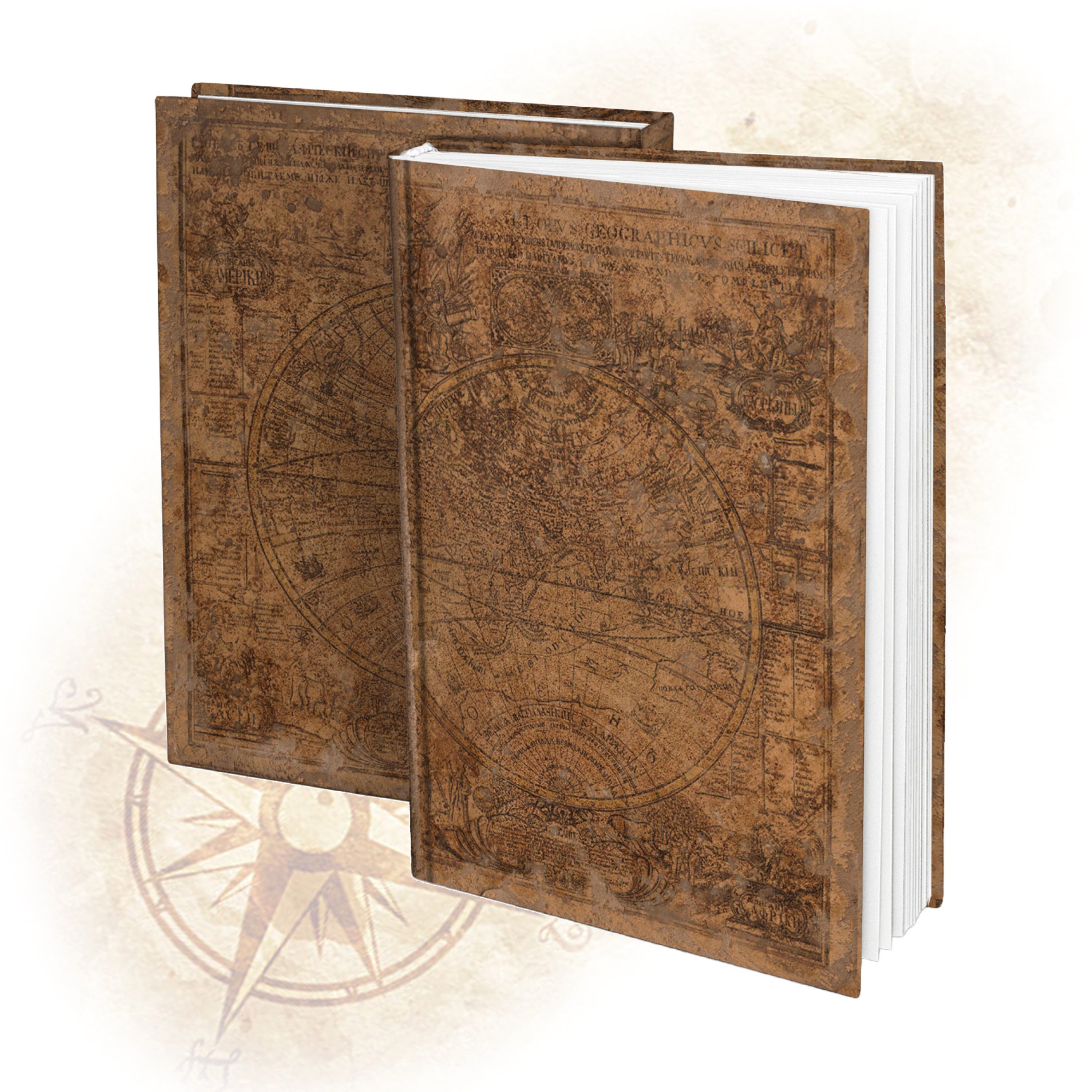 Logbuch-Verlag Klappkarte Notizbuch A5 blanko Hardcover Weltkarte Vintage, 164 Seiten