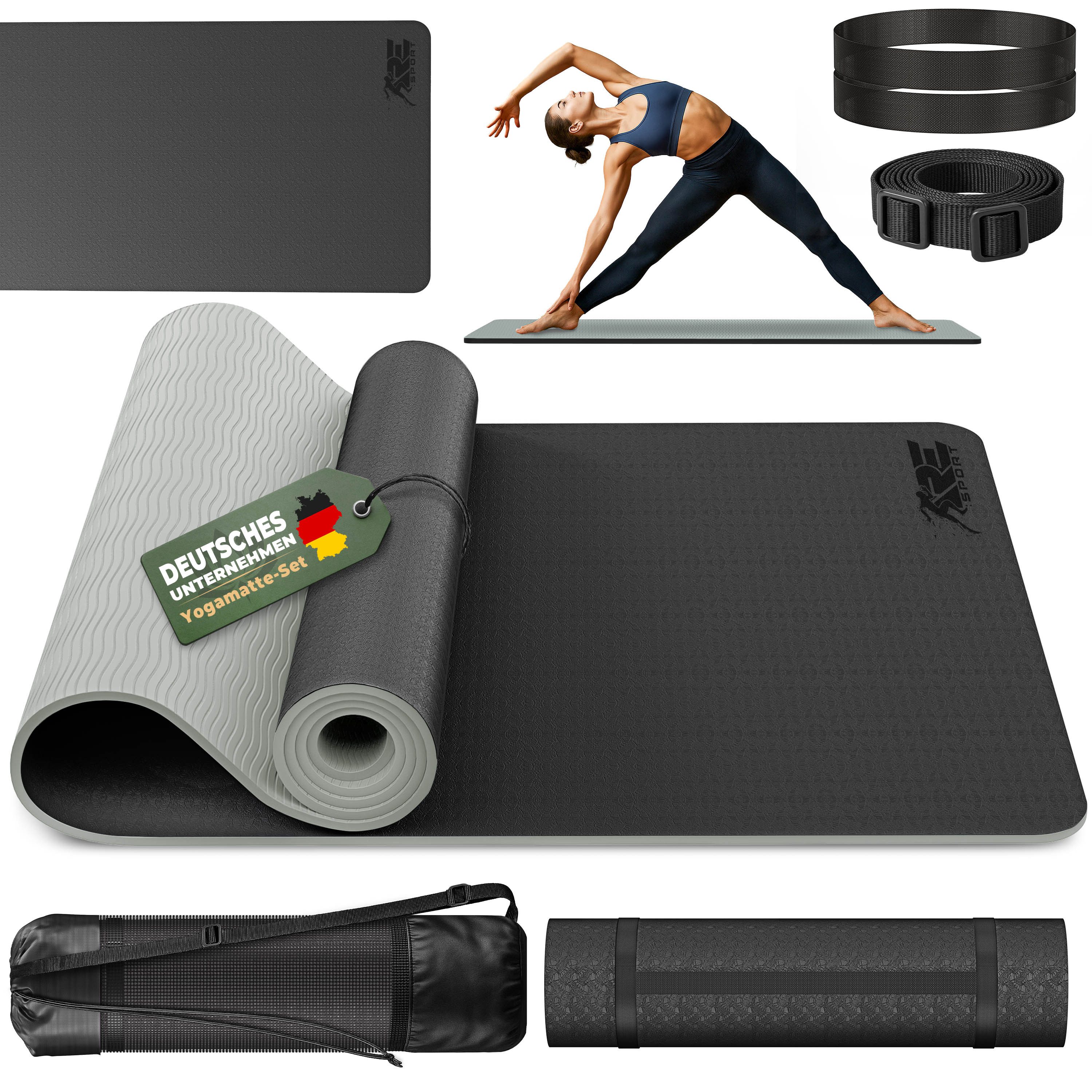 RE:SPORT Gymnastikmatte 183 x 61 x 0,6 cm mit Tragetasche Yogamatte TPE Fitnessmatte (rutschfest), Trainingsmatte mit Tragegurt Fitness Gymnastik Pilates Workout