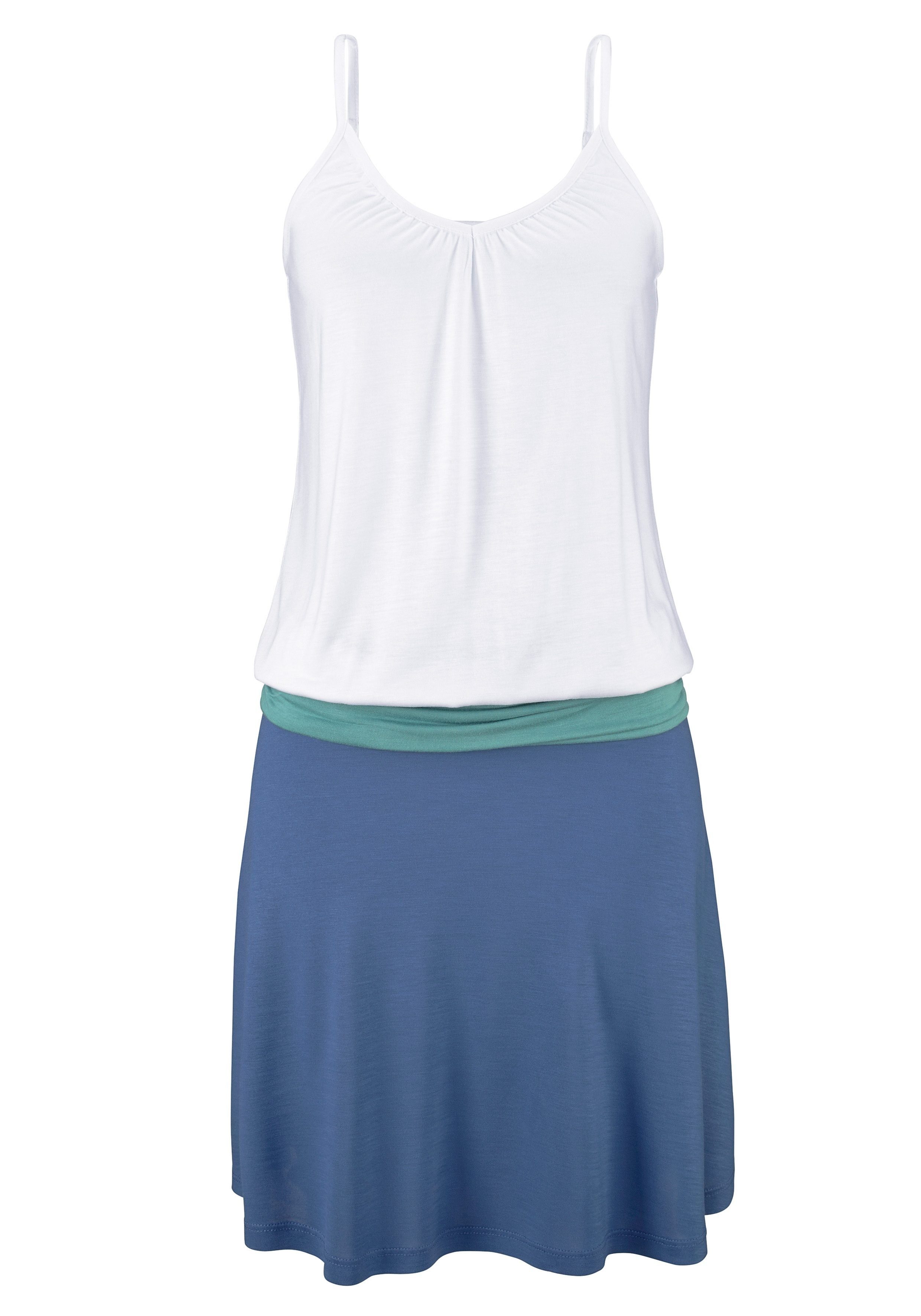 Beachtime by Lascana Strandkleid aus Viskosejersey mit Raffung auf Hüfthöhe, Spaghettiträger Kurzes Sommerkleid, luftiges Jerseykleid, Spaghettikleid, casual – Bild 2 von 5