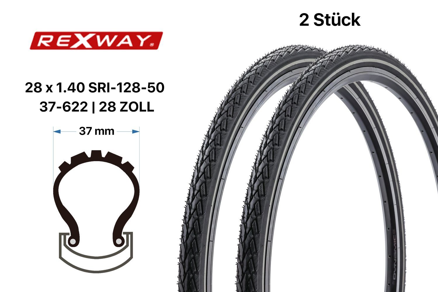 Rexway Fahrradreifen 2 Stück 28 Zoll Fahrrad Reifen 28x1.40 City Bike 37-622 Reflex Pannens, (2-tlg)
