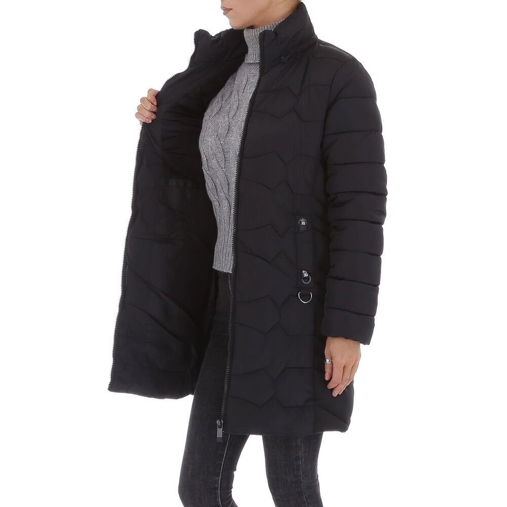 Ital-Design Winterjacke Damen Freizeit Kapuze (abnehmbar) Gefüttert Mantel in Schwarz