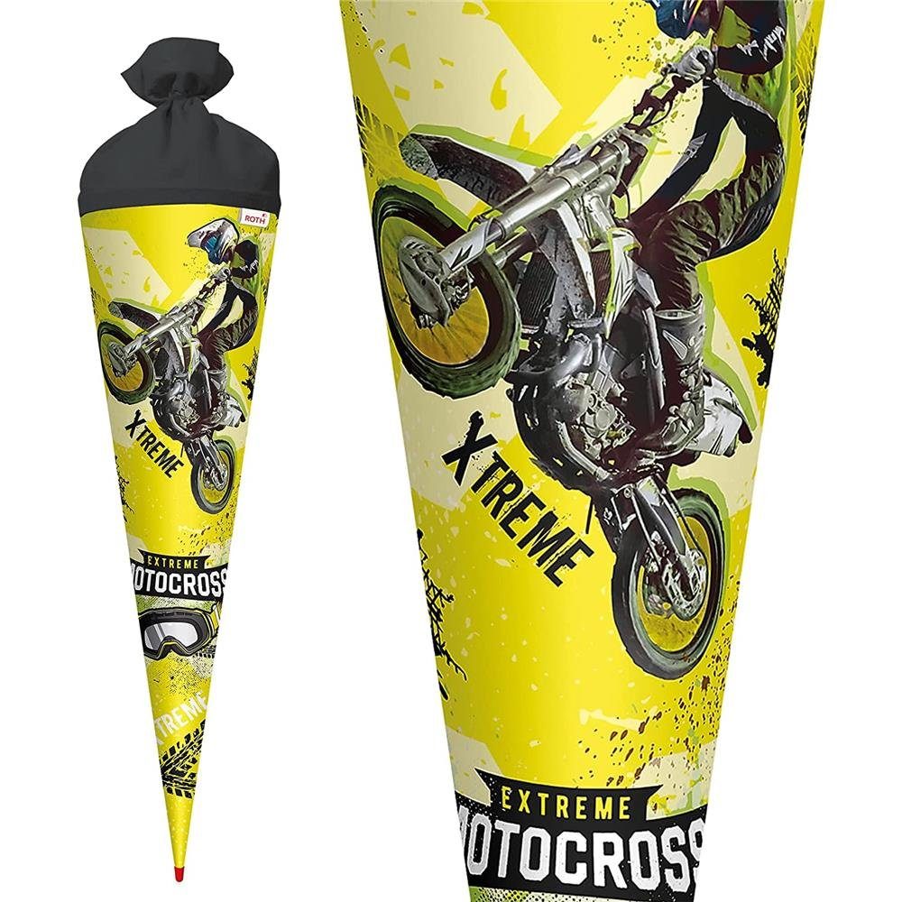 Roth Schultüte Extreme Motocross, 70 cm, rund, mit schwarzem Filzverschluss, Zuckertüte für Schulanfang