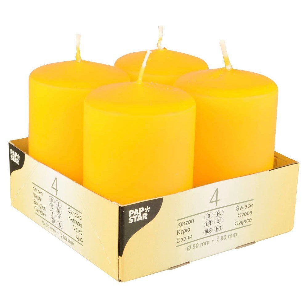 PAPSTAR Stumpenkerze 4 Столб свечи 5x8cm mit ca. 16 Std. Brenndauer gelb