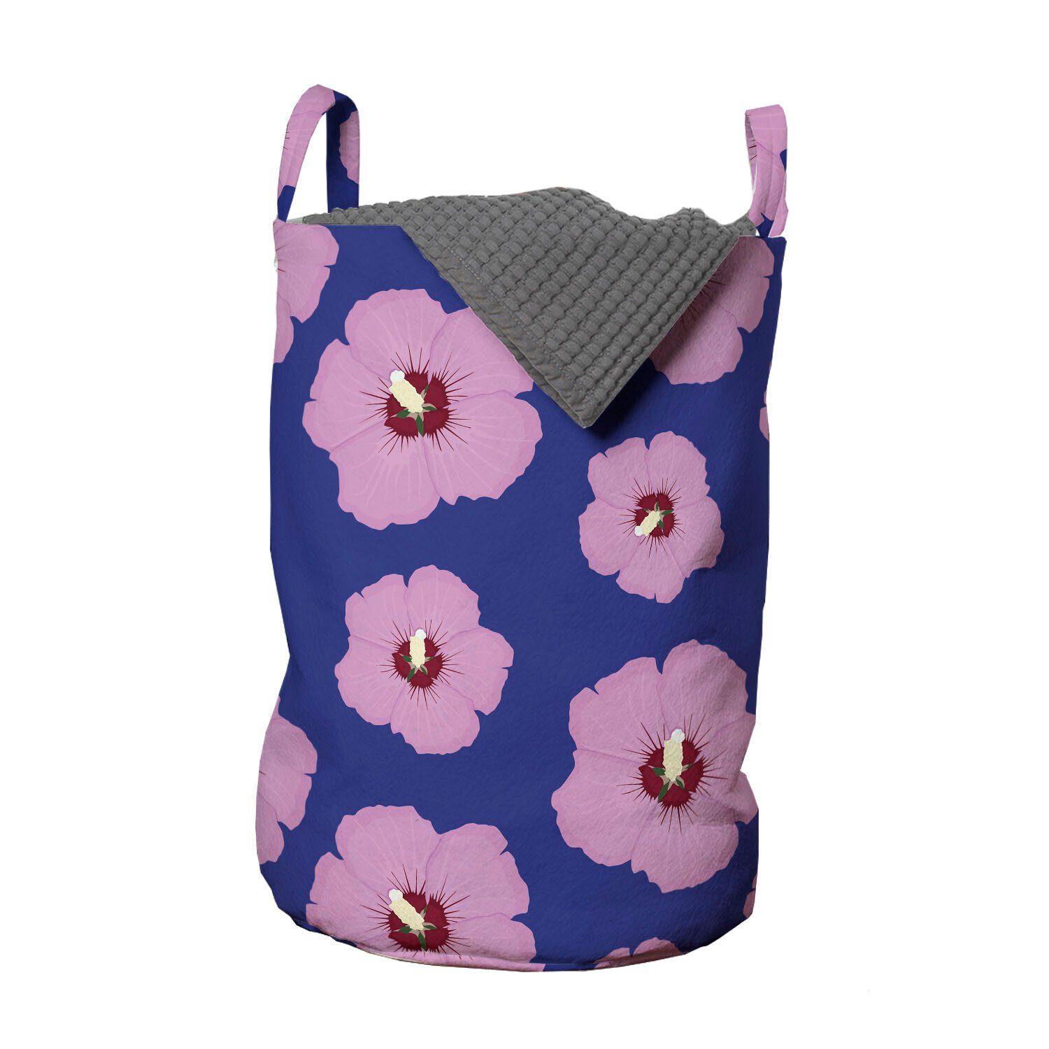 Abakuhaus Wäschesäckchen Wäschekorb mit Griffen Kordelzugverschluss für Waschsalons, Hibiskus Rhythmische Leuchtende Blumen