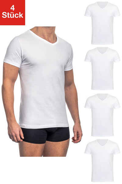 Barrio 13 Unterhemd »T-Shirt Business mit Kurzarm und V-Ausschnitt für Herren« (4 Stück), Feinripp aus 100% Baumwolle