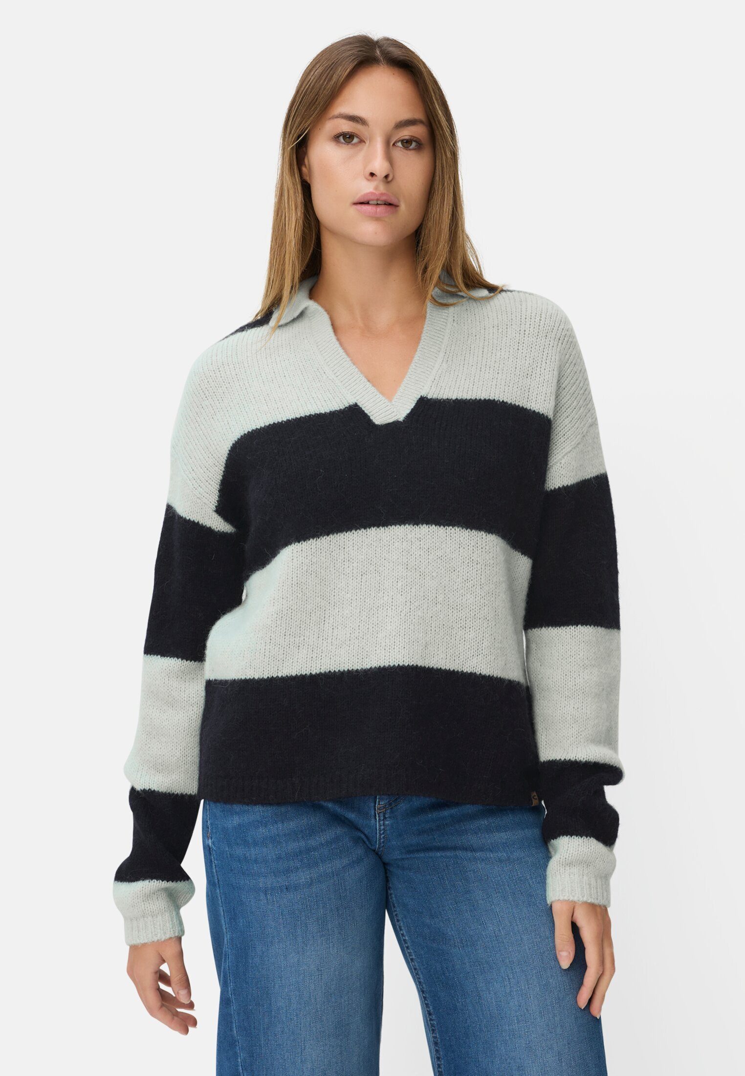 camel active Strickpullover mit Hemdkragen Langarm Markenlogo