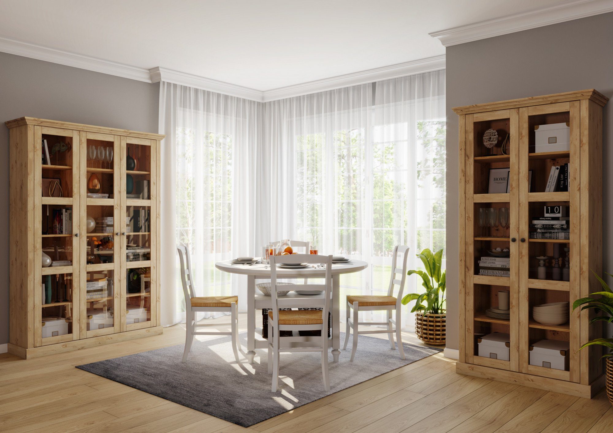 natur natur Kiefer, Vitrine Meliss affaire massiver aus mit Home Stauraum viel |