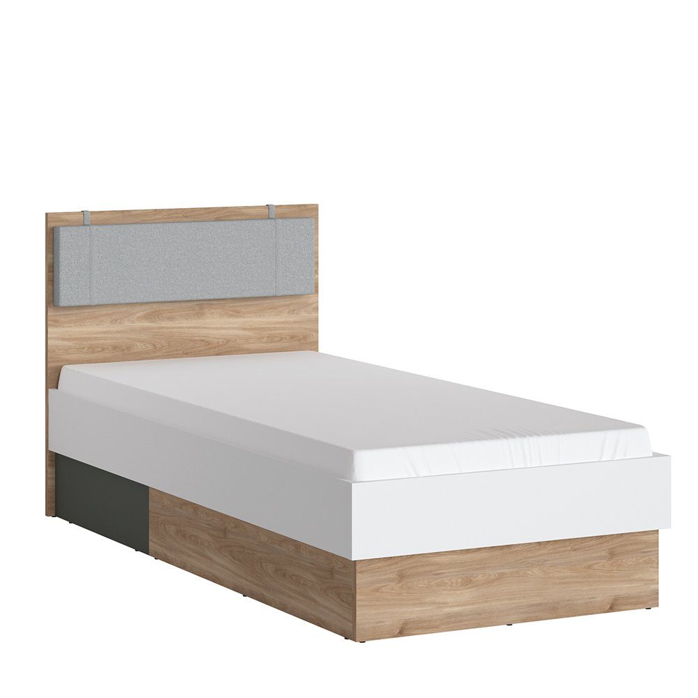 Lomadox Jugendzimmer-Set TOMAR-129, (Sparset, grau mit 3-tlg), Eiche Sideboard Bett, 90x200cm weiß Beleuchtung, mit und mit