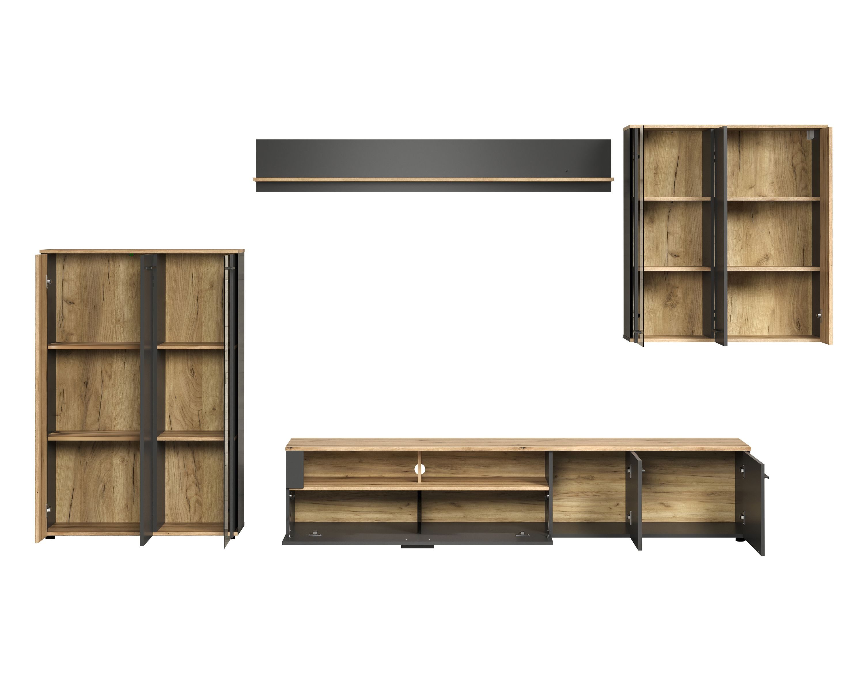 trendteam Wohnwand, (Anbauwand), Schrankwand Wohnwand 300 - 348 x 200 x 41 cm