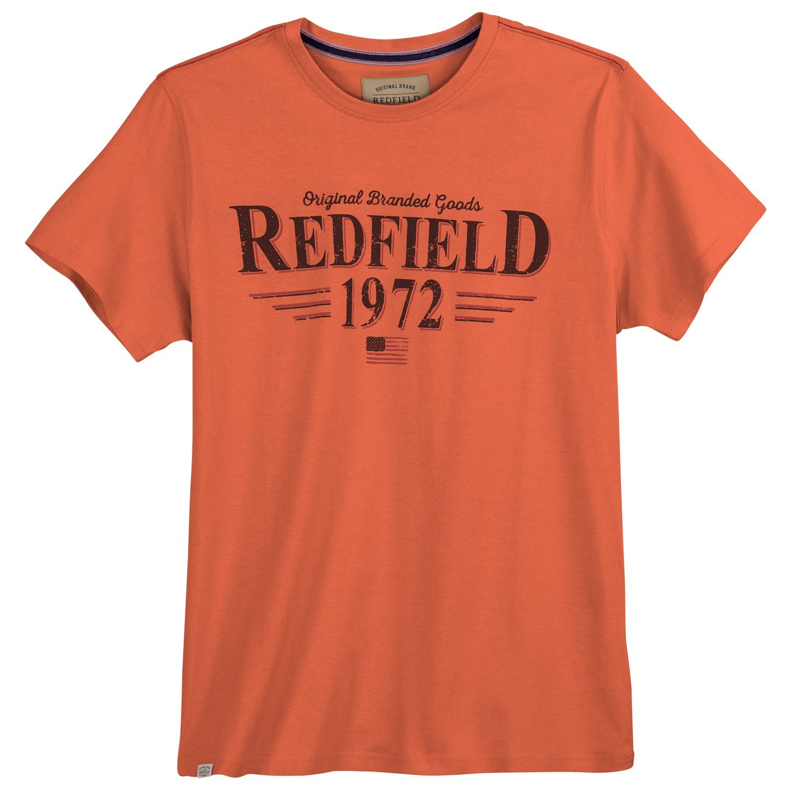 redfield Rundhalsshirt Große Größen Herren T-Shirt koralle cooler Logo-Print Redfield
