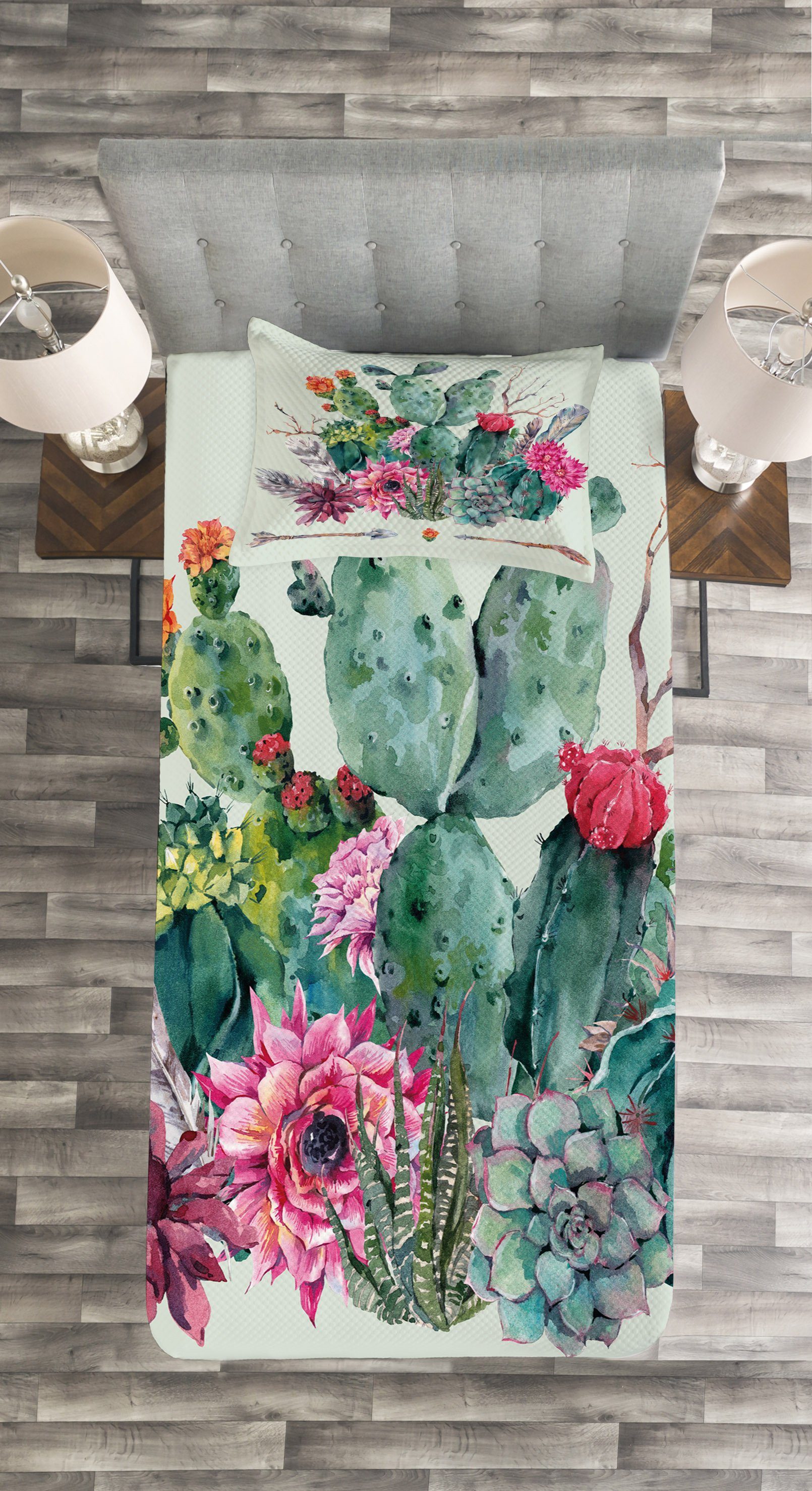 Kaktus Waschbar, Abakuhaus, Dornige Set Kissenbezügen Boho-Blüten Tagesdecke mit