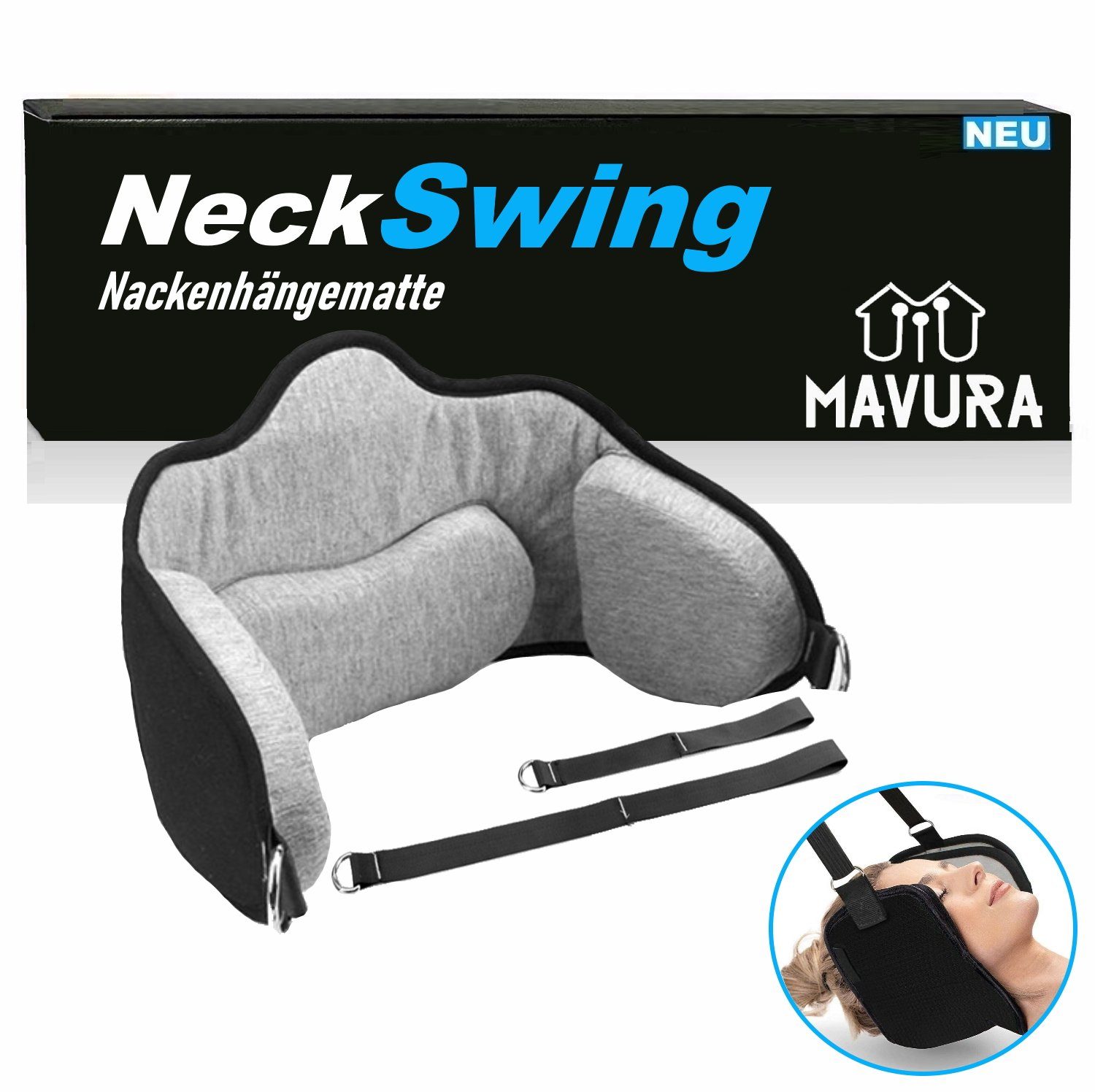 MAVURA Hängematte NeckSwing Premium Strecker Nackenhängematte Nackenstrecker), Hals Dehner Nackendehner Halshängematte Nackenschaukel (Nackenmassagegerät Nacken Nackenverspannungen