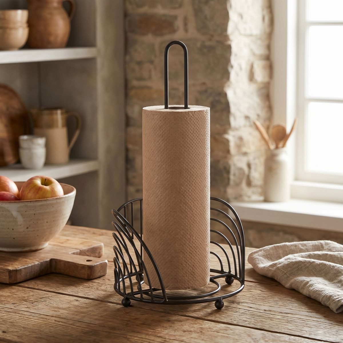 Ambiente Haus Küchenrollenhalter Küchenrollenständer in schwarz (H) 35cm, (1-St), Papiertuchhalter