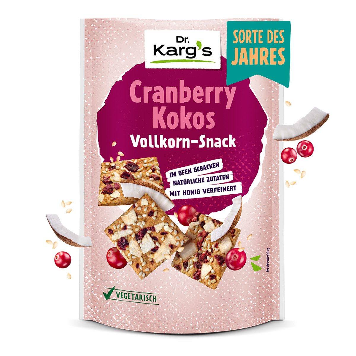 Dr. Kargs Knabberei, Dr. Kargs Cranberry Kokos Vollkorn Snack süß nussig knusprig 110g