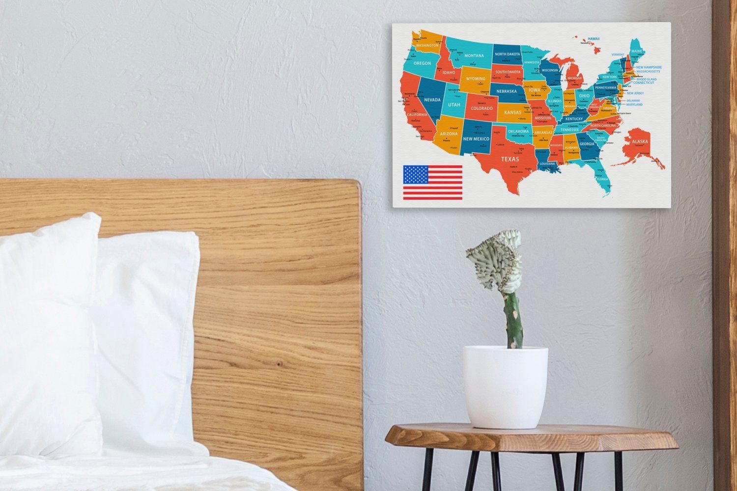 OneMillionCanvasses® Leinwandbild Karte von Amerika in Farbe, (1 St), Leinwand Bilder Klein, Wand Dekoration Aesthetic 30x20 cm – Bild 4 von 5