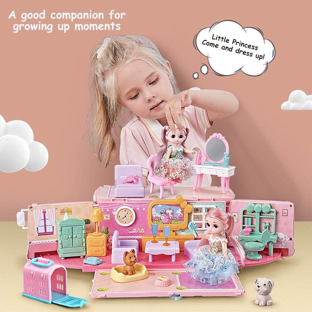 DINO SONO Puppenhausmöbel Campingwagen Spielzeug mit Wohnzimmer Schlafzimme günstig online kaufen