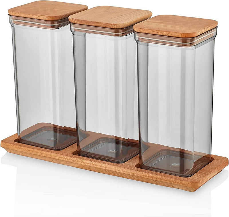 Lashuma Aufbewahrungsdose (3er Set), Frischhaltedosen transparent anthrazit mit Deckel 1,5 Liter