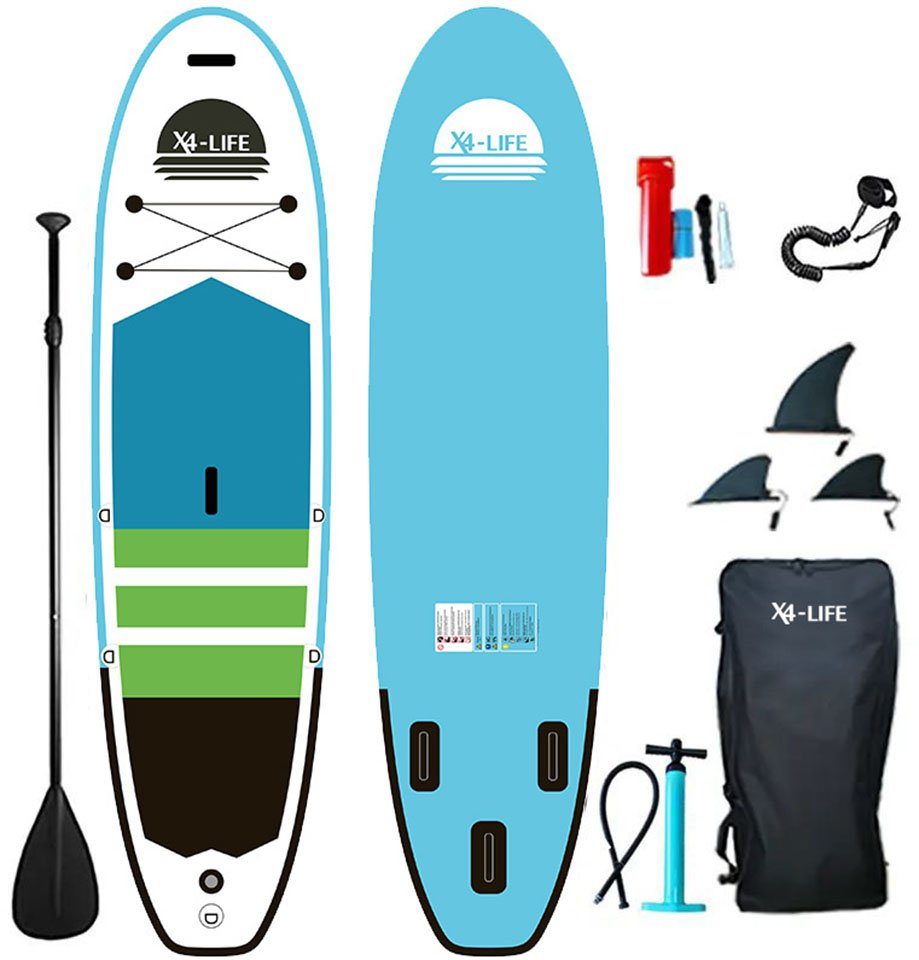 Malibu, Paddle mit Stand Up mit Pumpe (Set, Board Transportrucksack) 9 Zubehör, und SUP-Board Paddel, X4-Life tlg.,