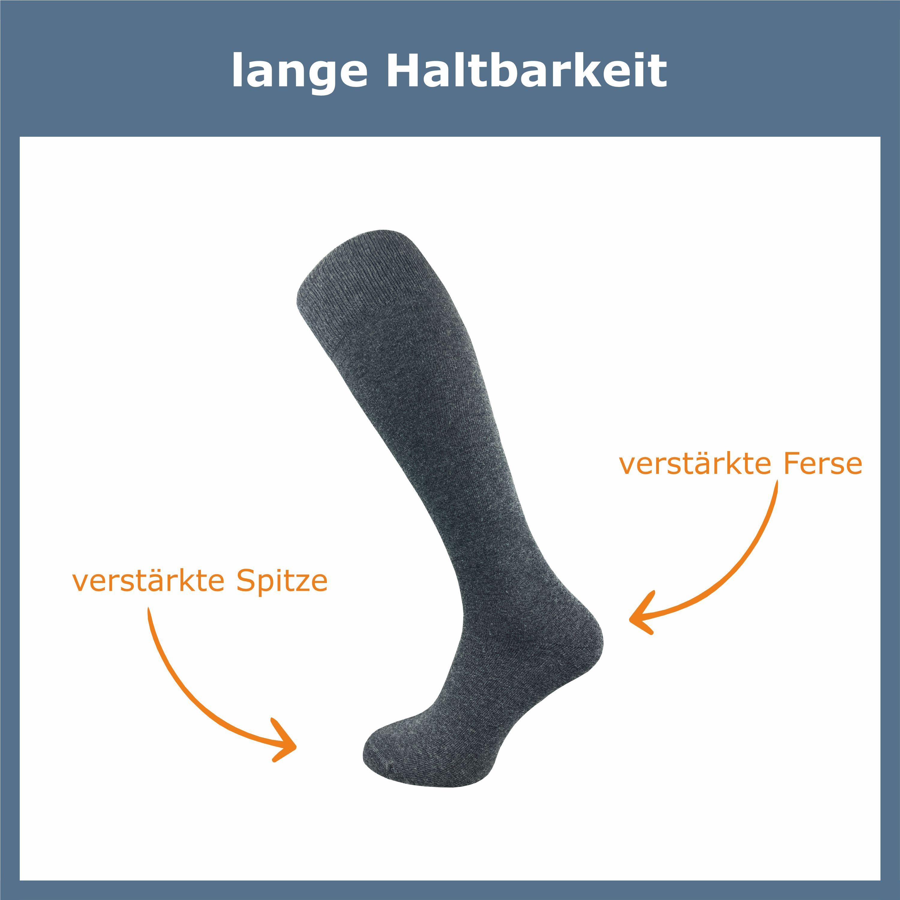 speziellem Socken aus extra Kniestrümpfe einschneidet Herren - Paar) (4 drückende Baumwolle GAWILO & grau Naht weich der Komfortbund, Lange nicht für ohne mit