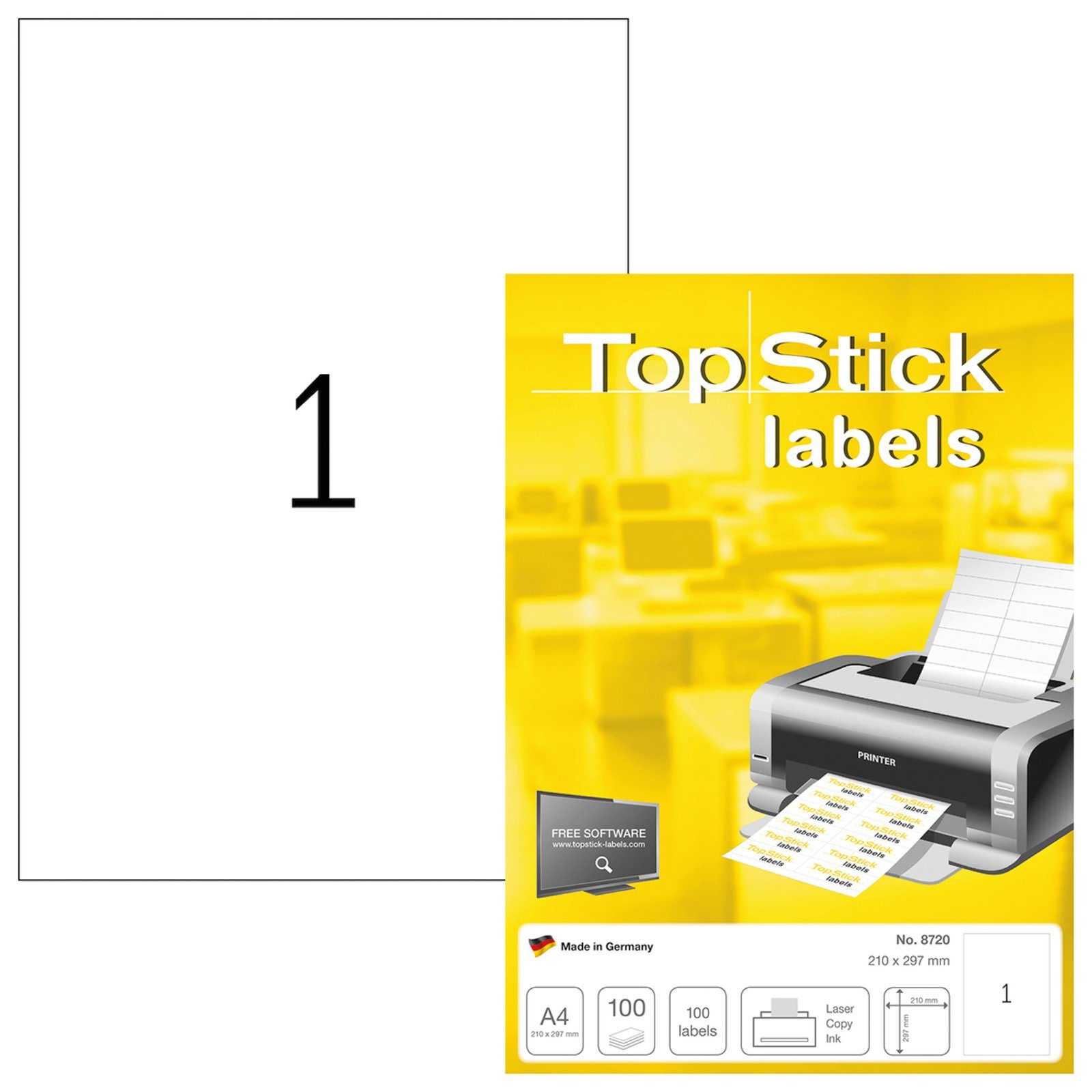 TopStick Ярлыки TopStick 8720 Ярлыки - 210 x 297 mm - weiß - 100 Stück