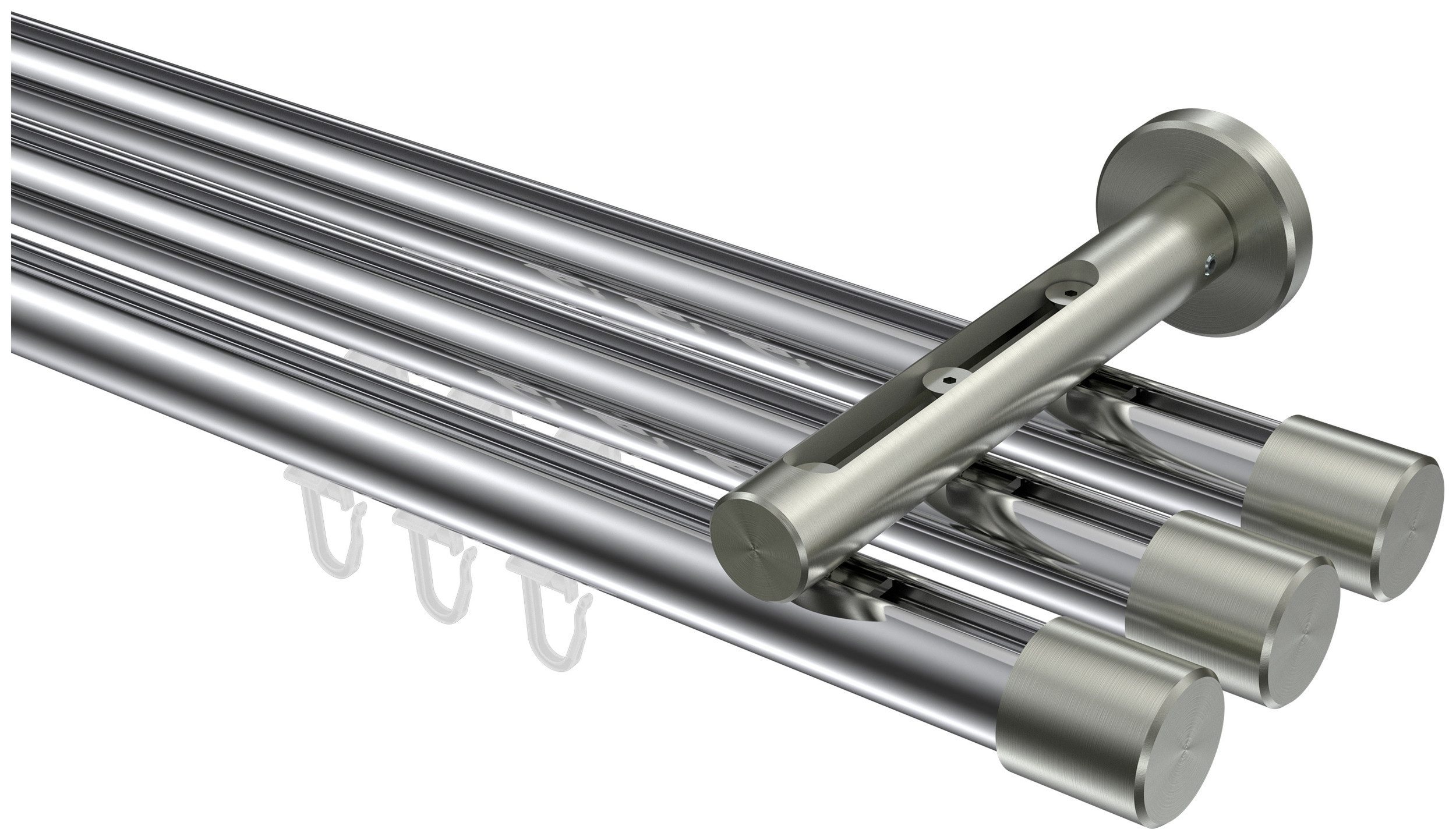 INTERDECO Innenlaufschiene Siteno Santo, Ø 20 mm, 3-läufig, Fixmaß, kürzbar, Wandmontage, Aluminium, Chrom / Edelstahl-Optik / Bicolor