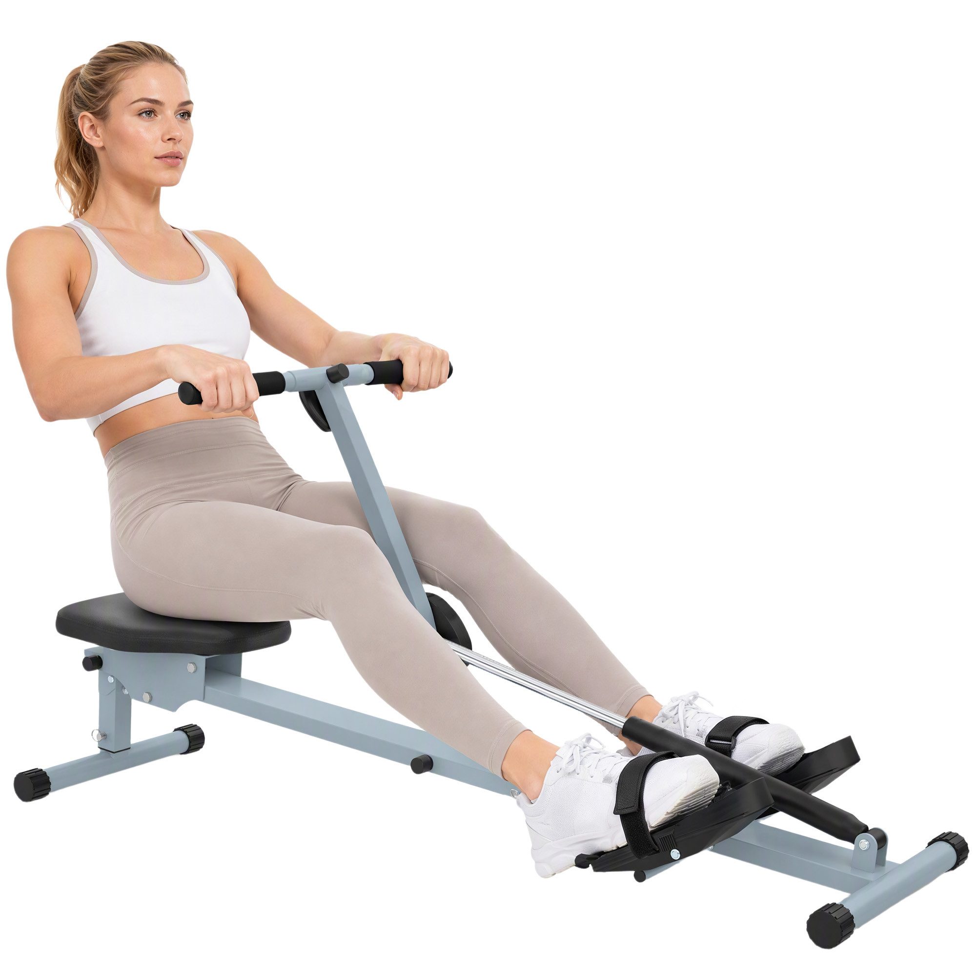 HOMCOM Rudergerät Rudergerät Fitness-Rudergerät mit LCD-Display belastbar bis 100kg (Fitnessgerät, 1-tlg., Ruderzugmaschine Heimtrainer), Grau+Schwarz 130 x 47. – Bild 2 von 5