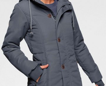 Keskin Collection Parka Parka große Knöpfen Grau Mantel Jacke Herbst Winter Damen Frühling