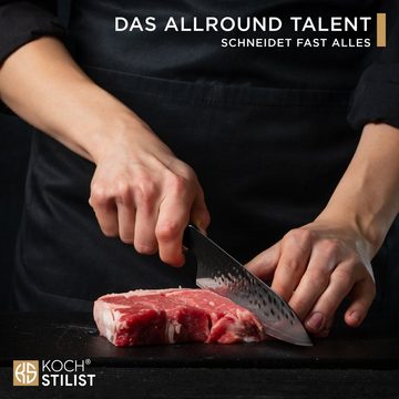 KOCHSTILIST by Kris Wu Damastmesser scharf, 20 cm - Messer, Damast, Chef, Japan, Kochmesser, Küchenmesser, Damaszener Stahl (67-Lagen)