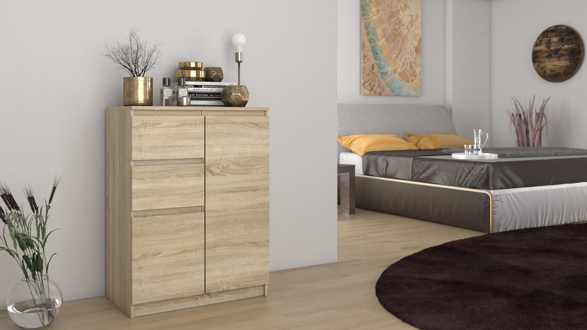 Raumhirsch Furniture Kommode Sideboard 70 cm breit (Maße 40 x 70 x 97 cm mit 2 Türen, 2 Schubladen), verschiedene Farben – Bild 4 von 4