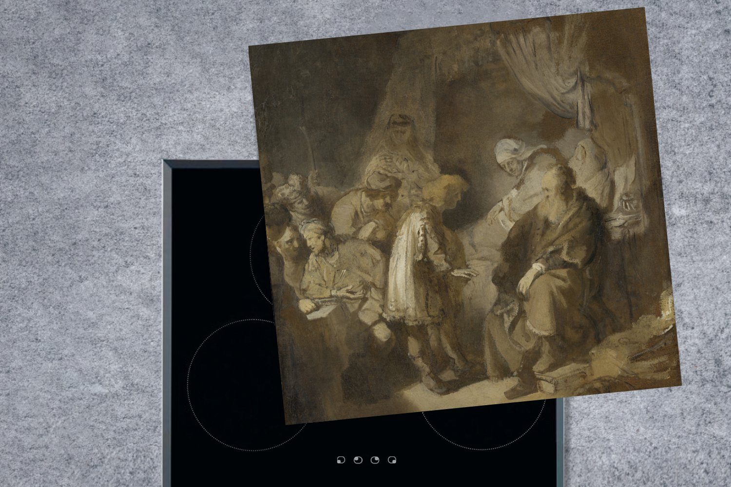 Arbeitsplatte Eltern Gemälde erzählt Träume für seine van, 78x78 seinen MuchoWow - Rembrandt von Ceranfeldabdeckung, tlg), Herdblende-/Abdeckplatte Joseph Vinyl, cm, (1 küche