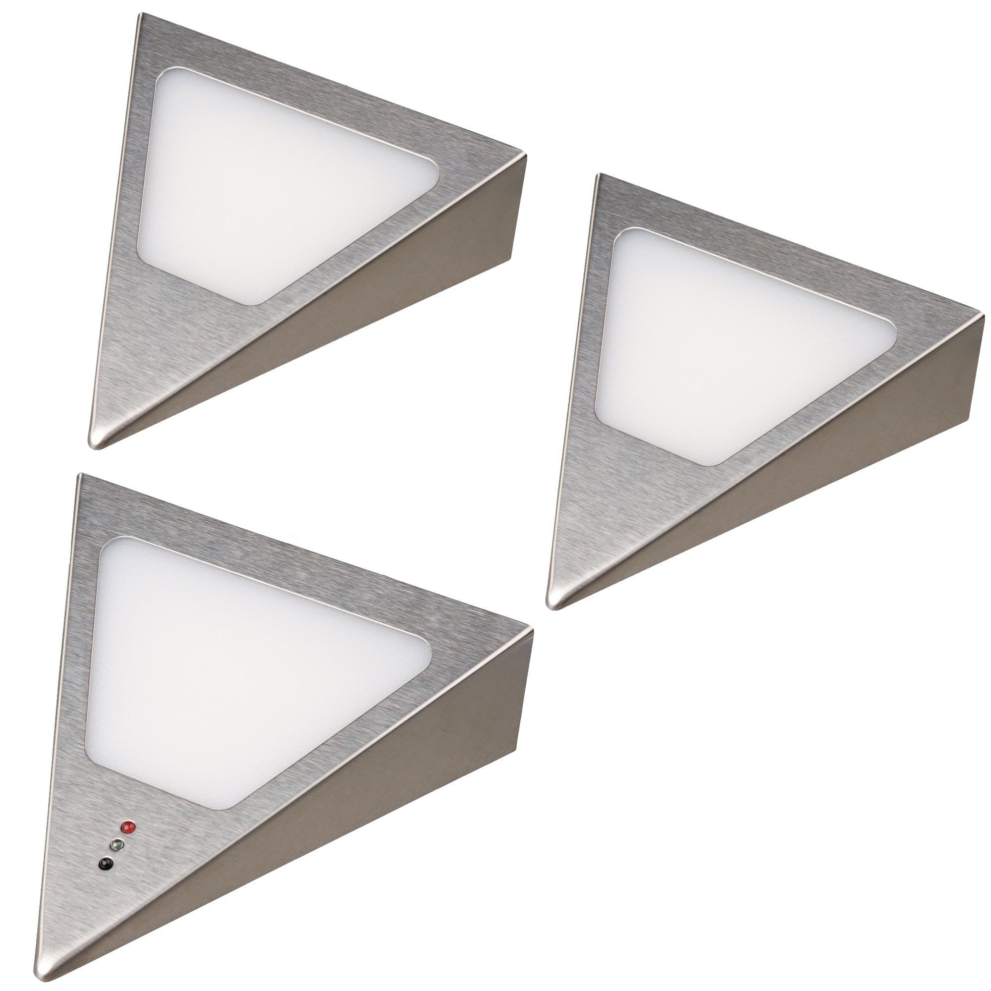 kalb LED Unterbauleuchte Dreieck LED Unterbauleuchten mit Sensor, Warmweiß, dimmbar, Edelstahl, 3er Set warmweiß, warmweiß