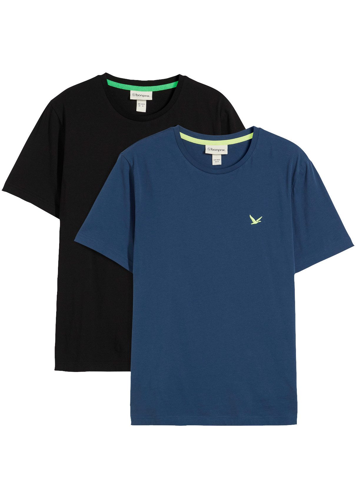 bonprix T-Shirt (Packung, 2er) aus Baumwolle, reguläre Passform, mit kleiner Bruststickerei