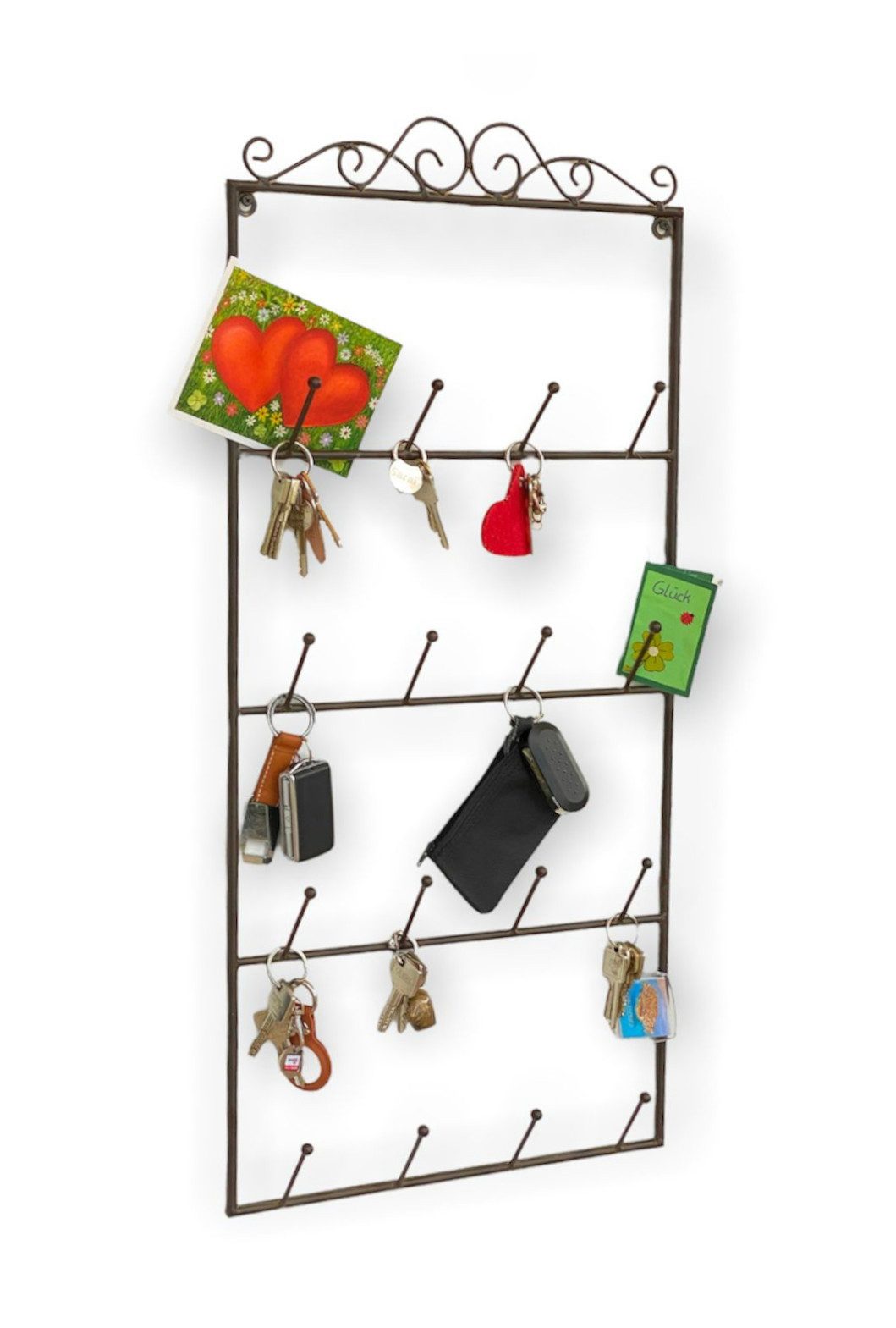 DanDiBo Schlüsselkasten Schlüsselhalter Wand Metall Hakenleiste mit 16 Haken Braun 75 cm, für Tassen geeignet 562399 Schlüsselbrett Schlüsselleiste