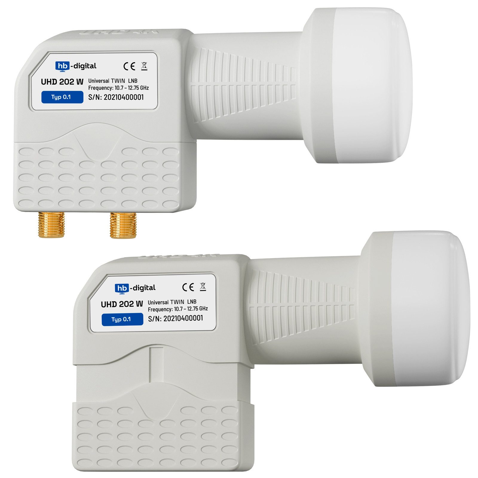 HB-DIGITAL LNB Twin für 2 Teilnehmer UHD 202 W LTE Filter wetterfest weiß Universal-Single-LNB (für 2 Teilnehmer, Die vergoldeten F-Anschlüsse für noch bessere Signalübertragung)