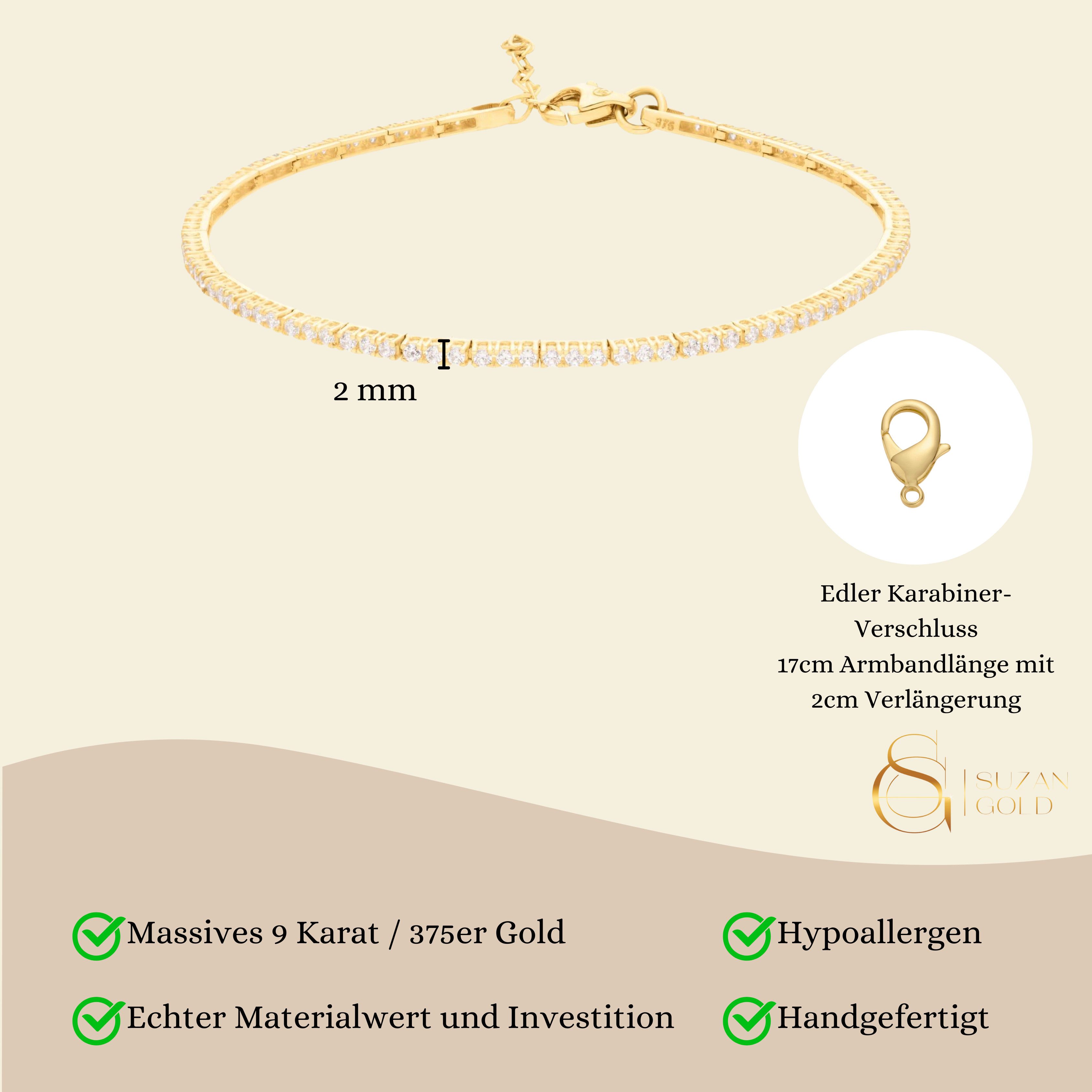 Suzan Gold Tennisarmband 375er Gold Tennisarmband – Zirkonia, filigraner Sc günstig online kaufen