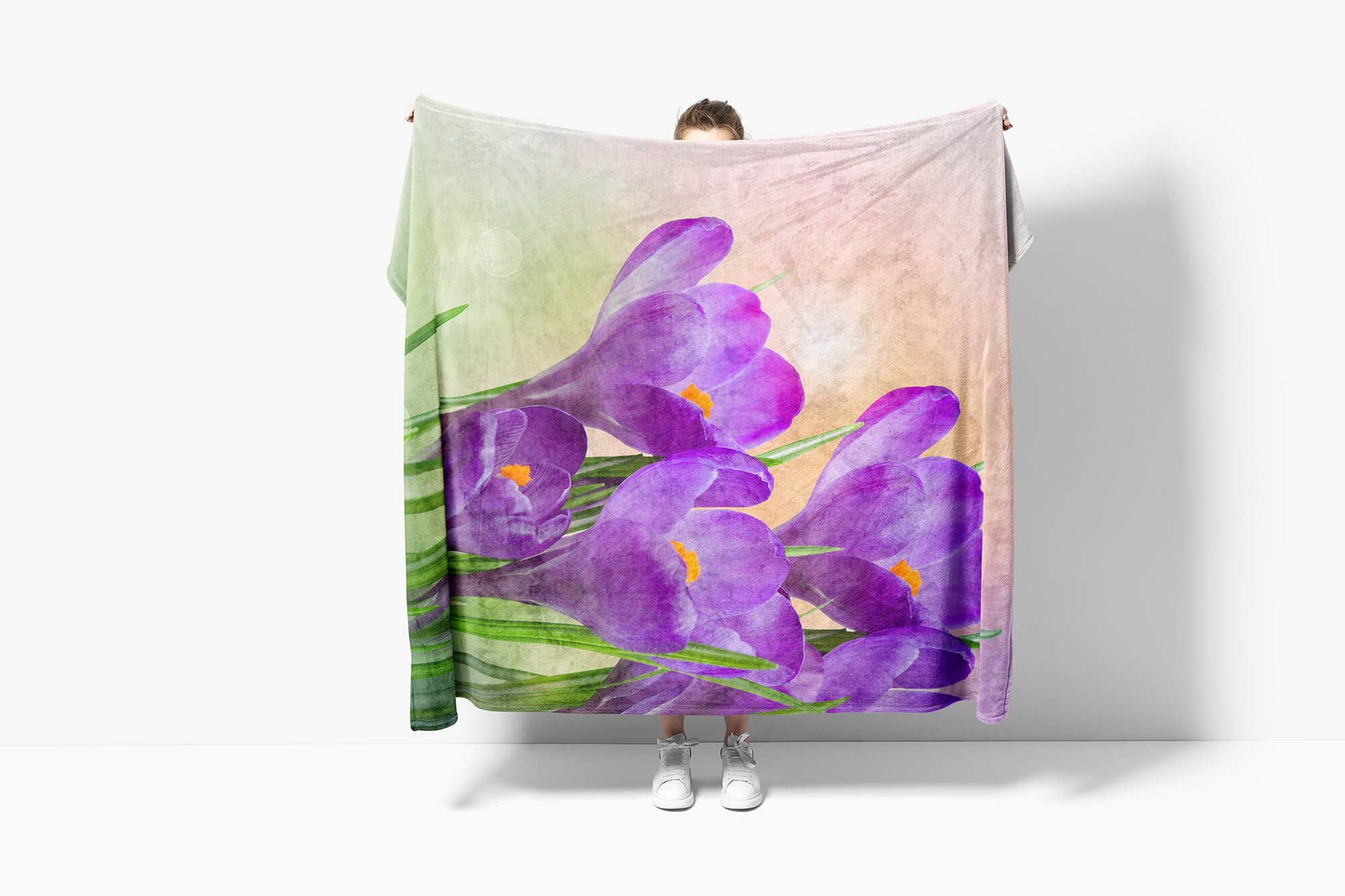 Saunatuch Zinnie Kuscheldecke (1-St), Sinus Handtuch Strandhandtuch Fotomotiv Handtücher Handtuch Art Blumen Baumwolle-Polyester-Mix Blau, mit