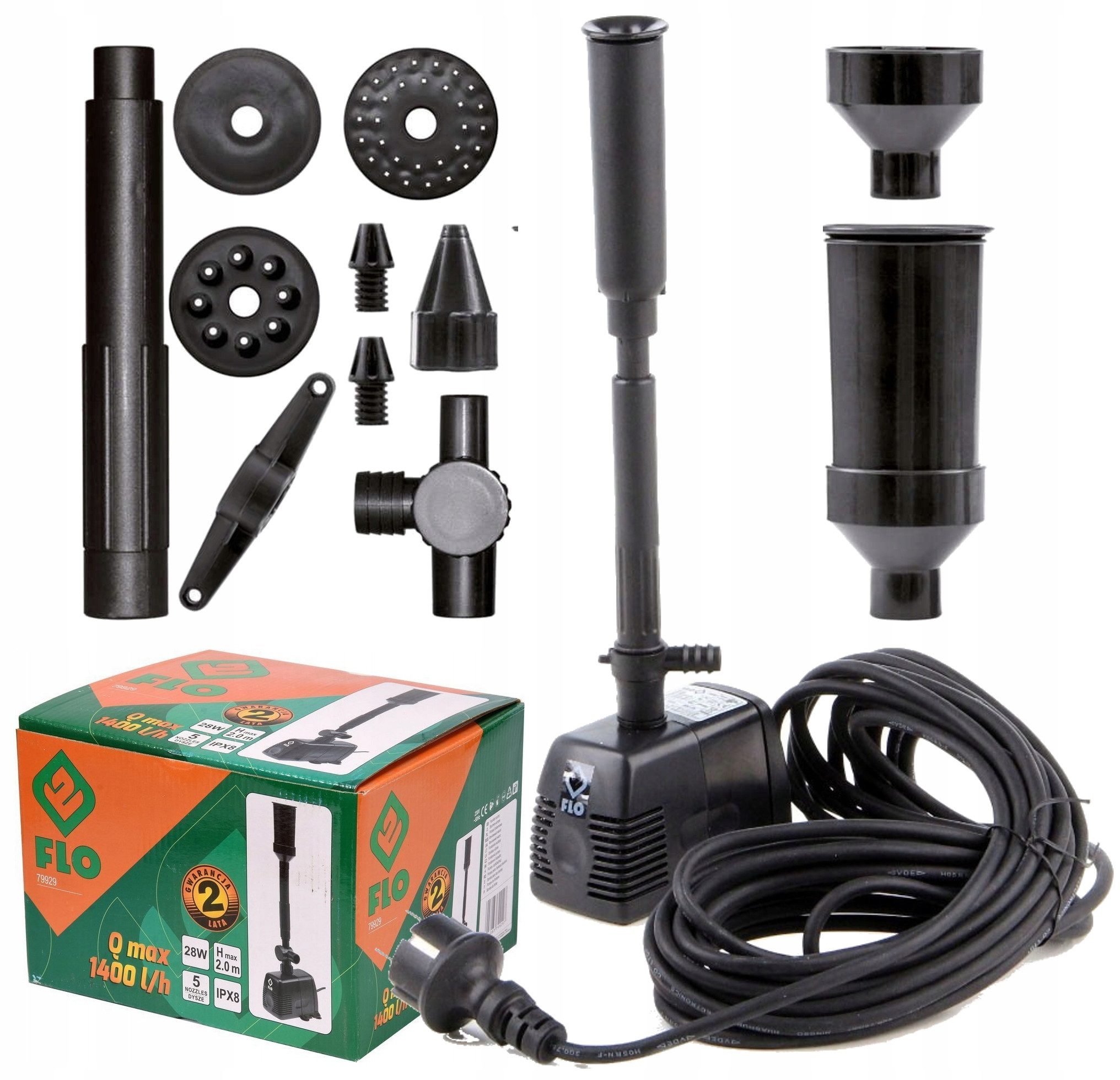 Flo Gartenpumpe Fontänenpumpe 28W mit Filter und Düsen-Set (2,125, 2,125)