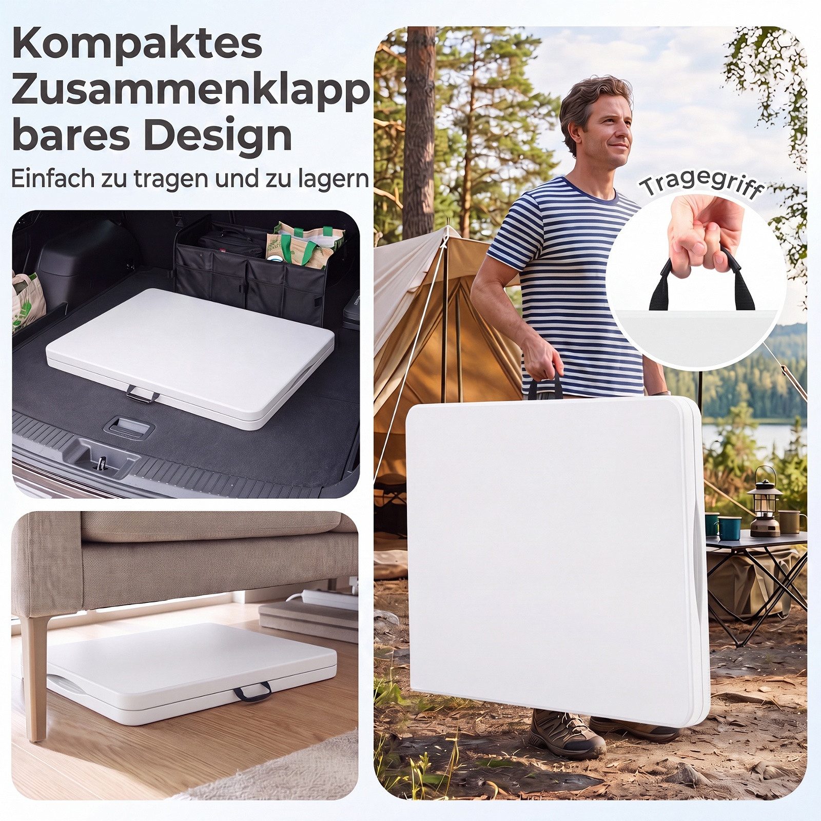 COSTWAY Campingtisch, Klappbar Picknicktisch mit Metallbeinen & Tragegriff