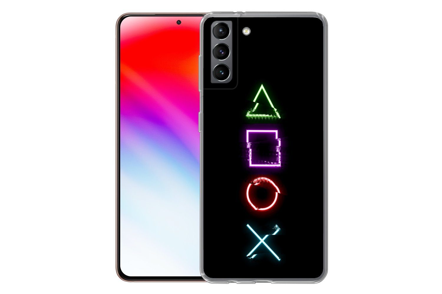 MuchoWow Handyhülle für Samsung Galaxy S21 Plus Spiele - Controller - Neon, Phone Case, Silikon, Schutzhülle Dünn