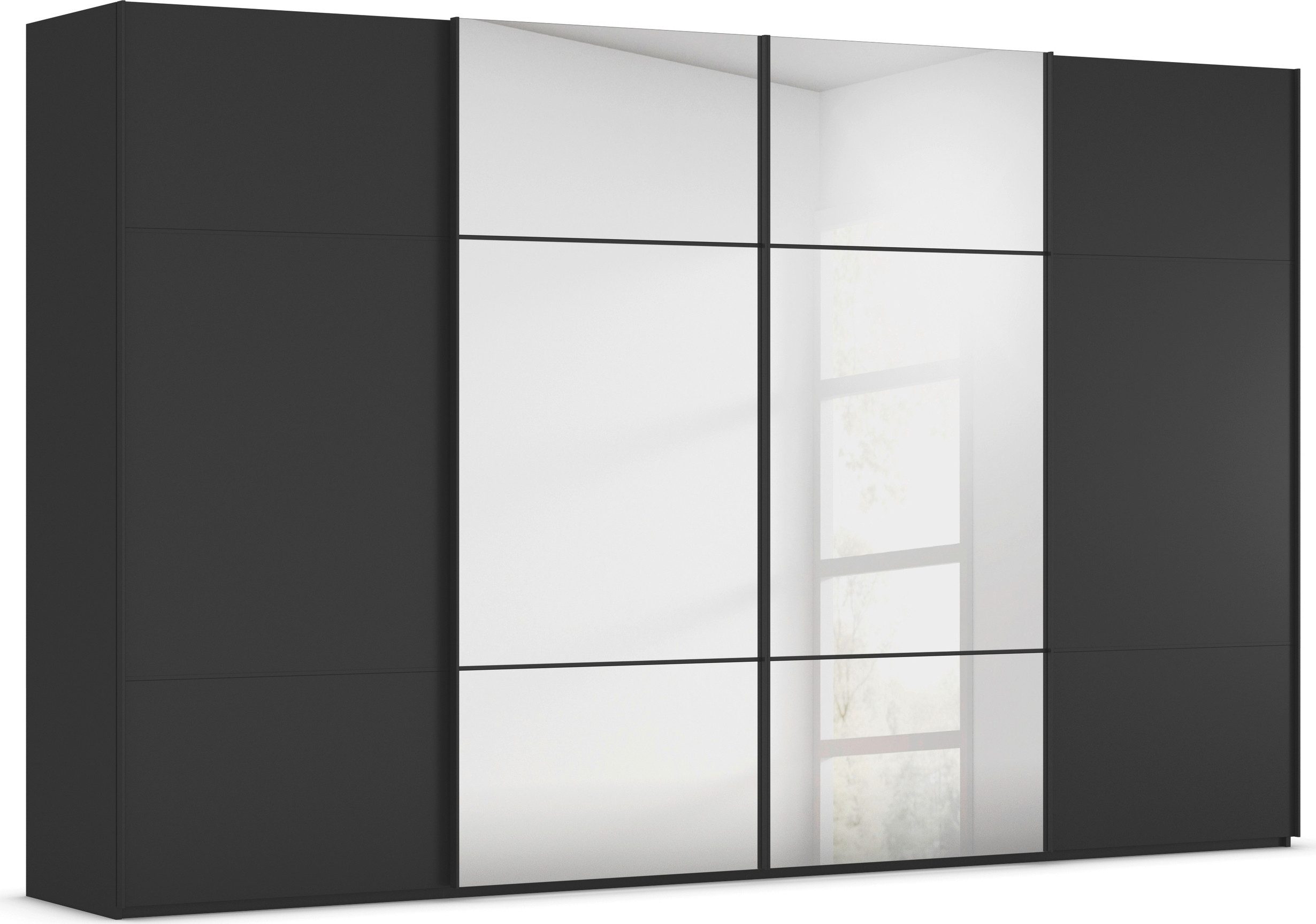 rauch Schwebetürenschrank Kleiderschrank Schrank Garderobe Schlafzimmerschrank SCALE-TRIO edle dreigeteilte Front mit 2 Zierleisten und Spiegel MADE IN GERMANY
