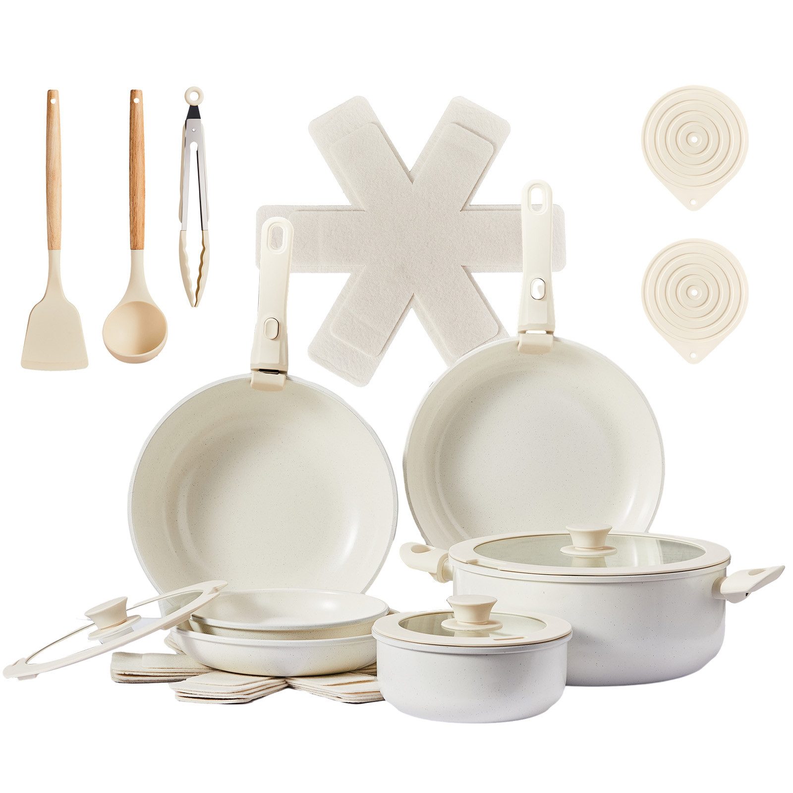 VINGLI Pfannen-Set Topfset 17/19/20/22/23-teilig mit Deckeln Töpfe Wok- Bratpfannen, (22-tlg), Antihaft, für alle Herdarten, aus Aluminium