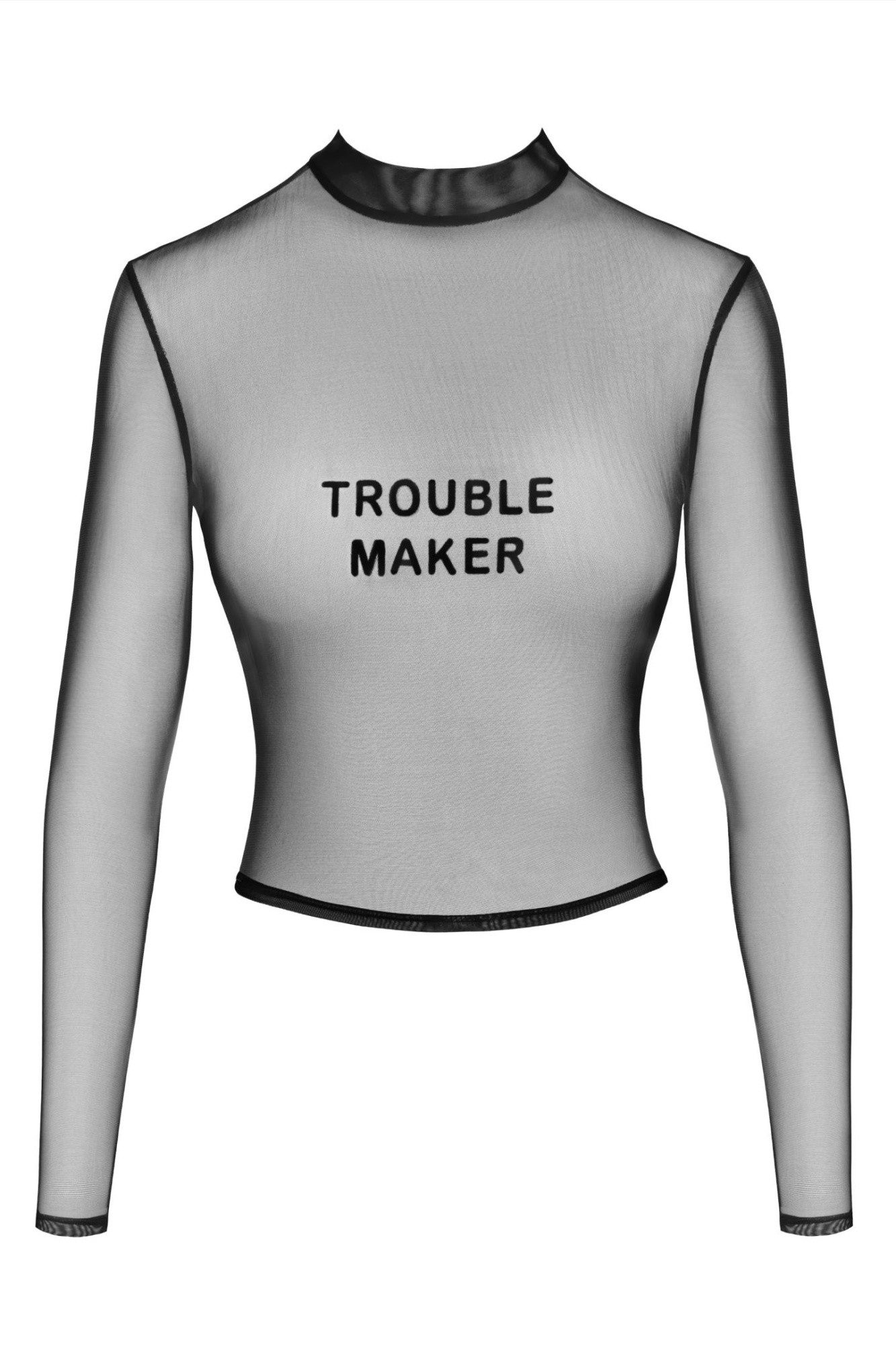 Noir Handmade Trägertop Transparentes Damen Top Oberteil in schwarz langarm aus Tüll bauchfrei