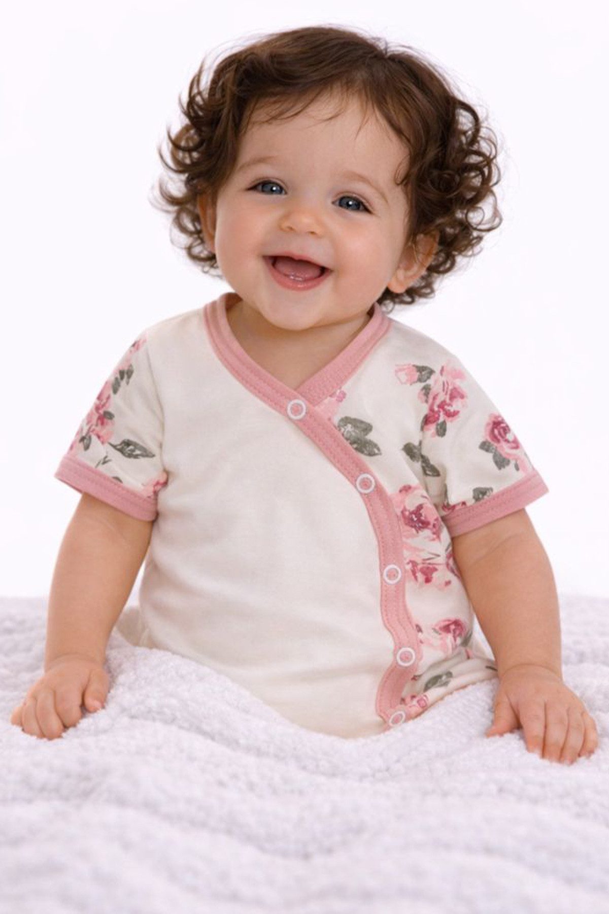 La Bortini Wickelbody Kurzarmbody für Baby Kinder in Creme mit Blumen (Erstlingsbody für Mädchen) aus reiner Baumwolle, 44 50 56 62 68 74 80 86 92 98 104