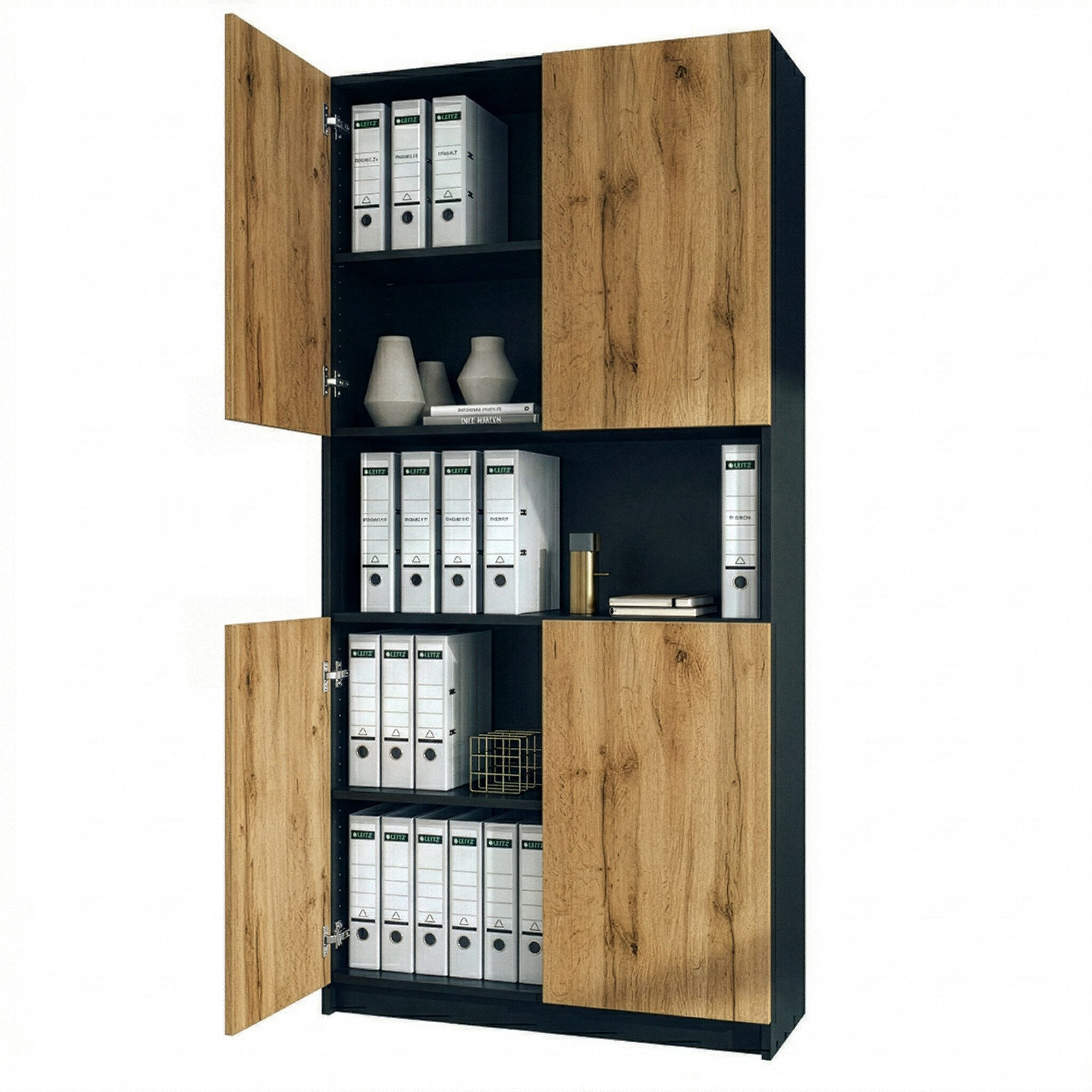 InnoFurn Aktenschrank Elona M2 Büroschrank (Ordnerschrank, Schrank für Büro, Home Office (82 x 184 x 37 cm) Aufbewahrungschrank mit Soft-Close & Push-to-Open