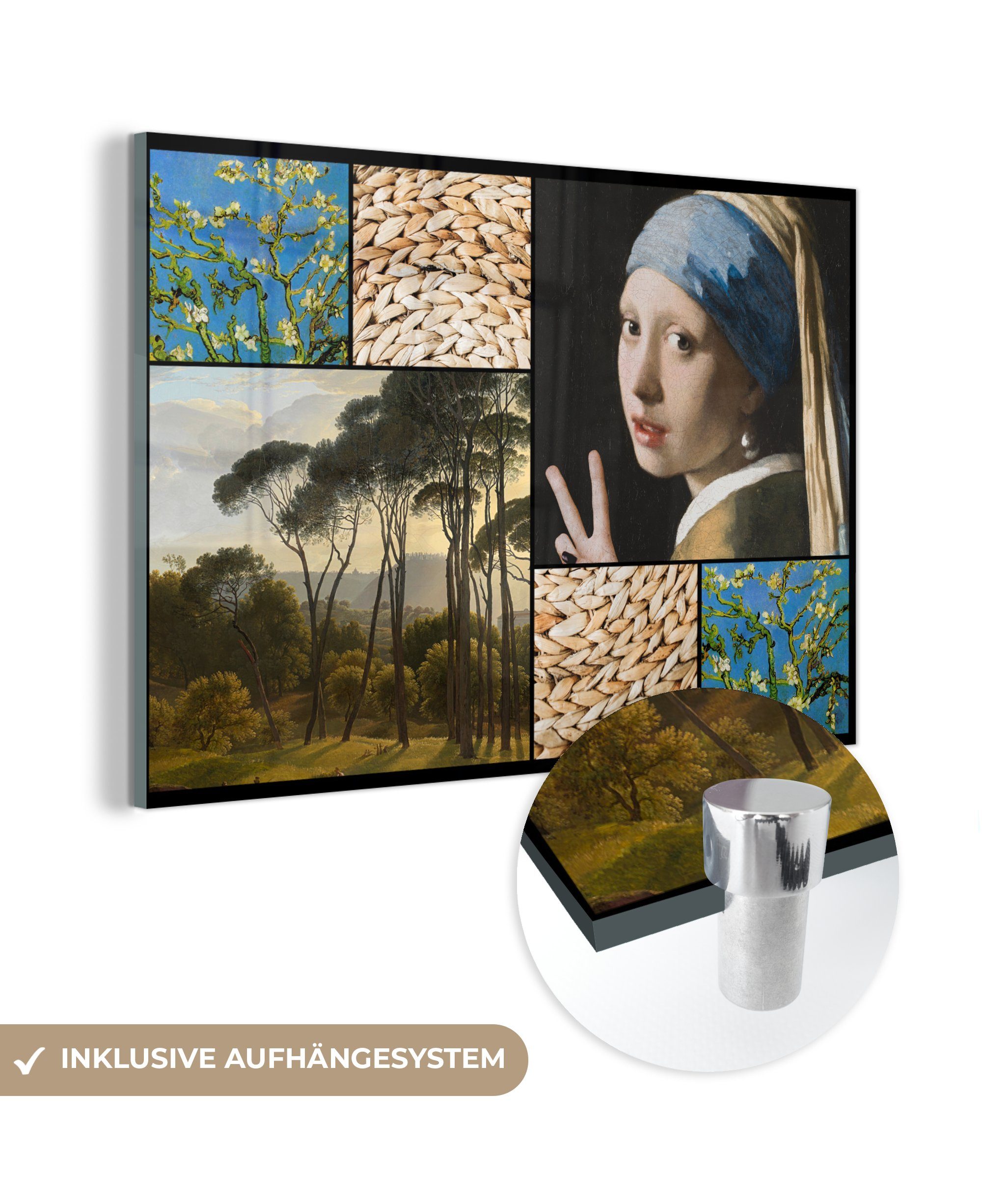 MuchoWow St), Acrylglasbild Meister, - Mädchen & - Alte mit Wohnzimmer (1 Schlafzimmer Perlenohrring Acrylglasbilder Collage