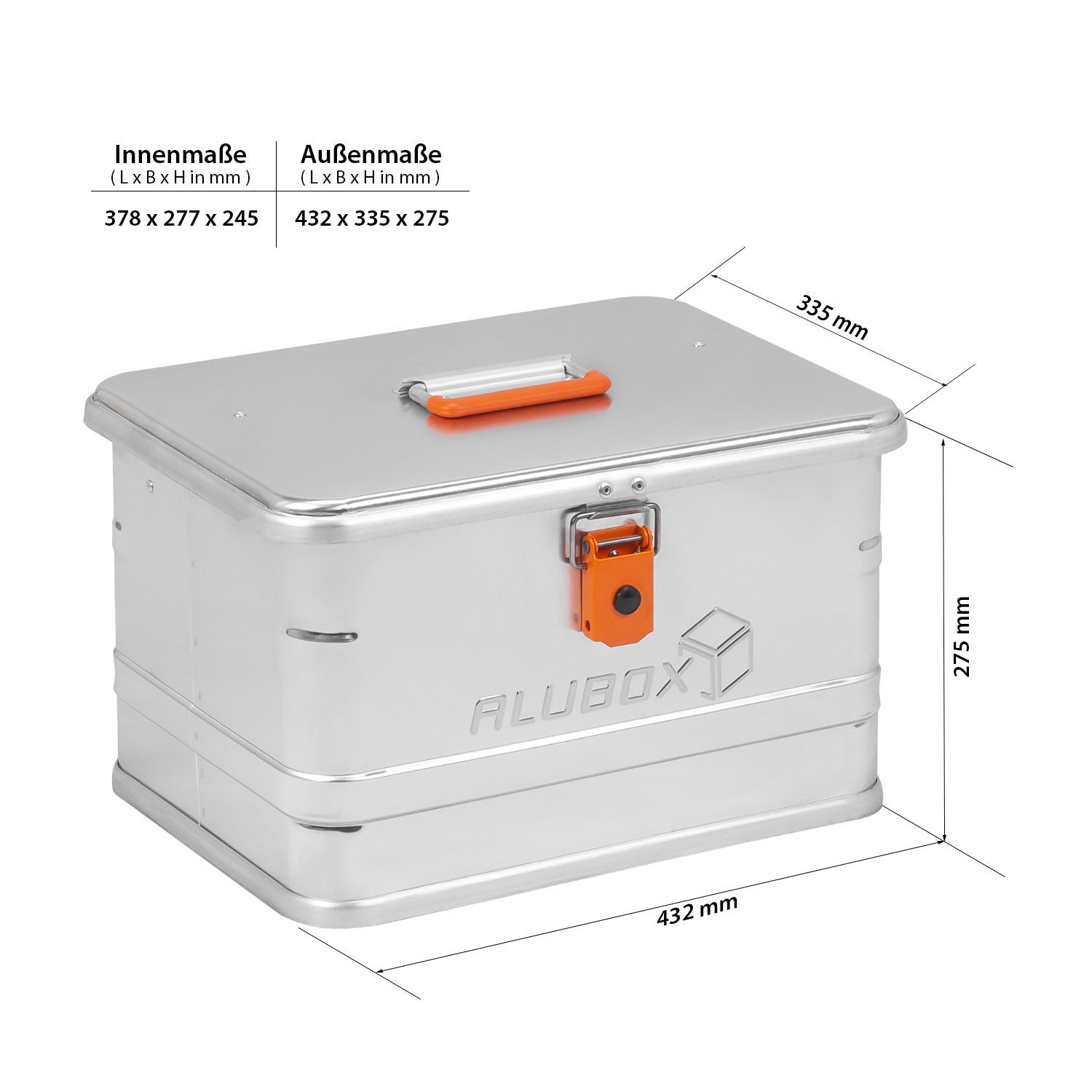 ALUBOX Aufbewahrungsbox Alukiste mit Deckel Universal Transportbox (29 Liter), umlaufende Gummidichtung - selbsteinklappende Federgriffe