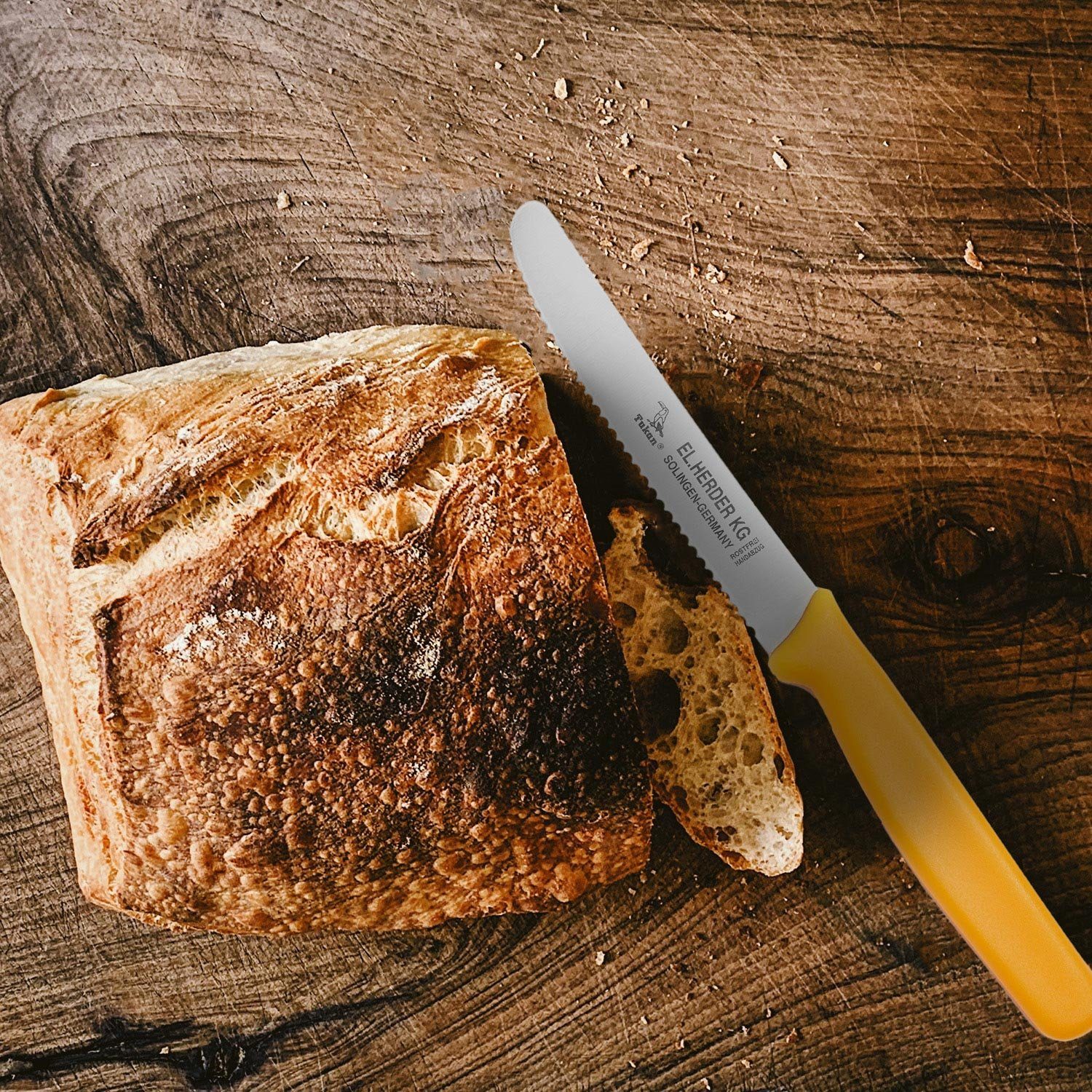 Landshop24 Brötchenmesser Brotmesser Tomatenmesser Tafelmesser 4er Set gelb, Edelstahl (Spezialstahl 1.4116) konisch geschliffen