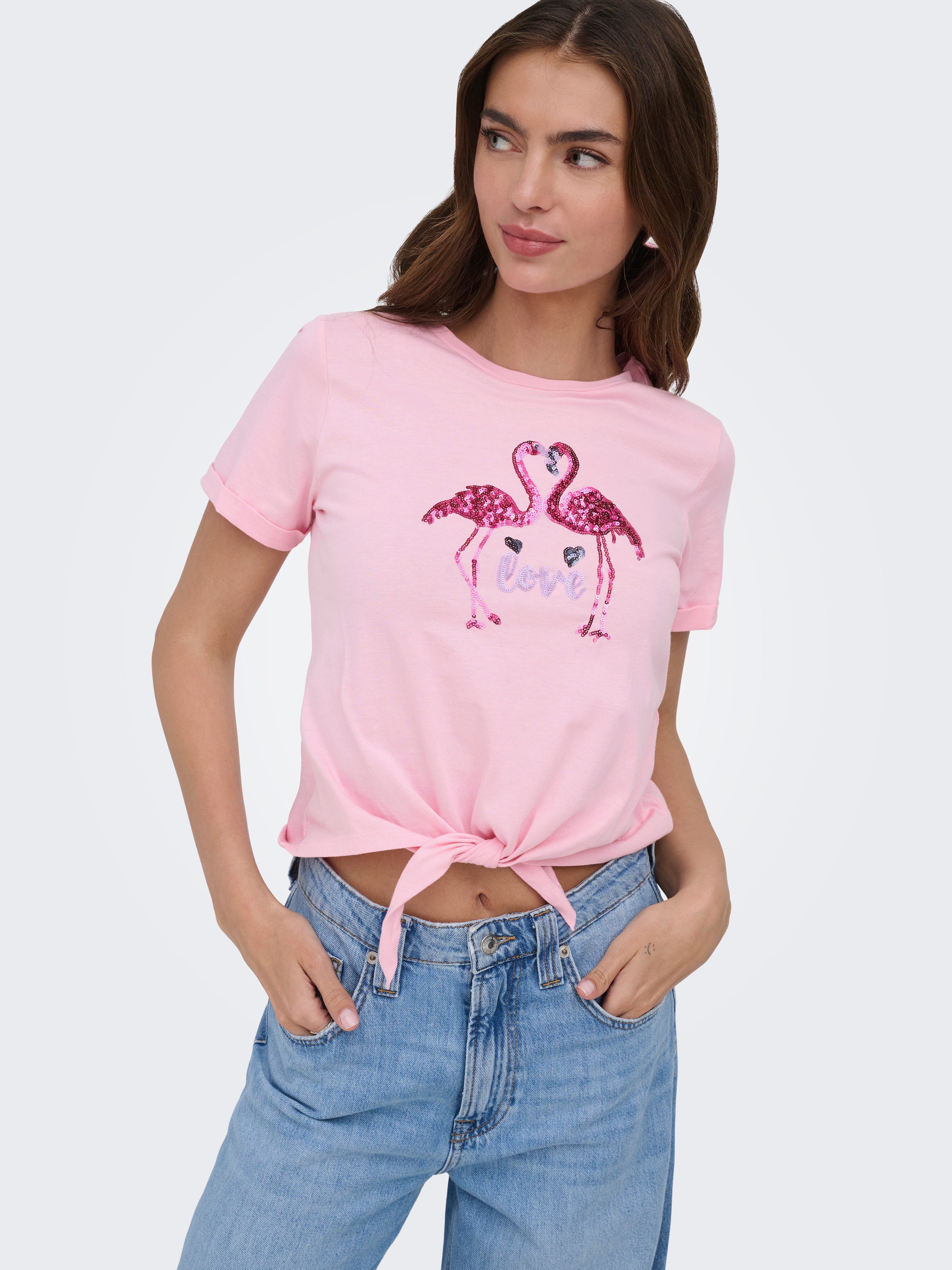 ONLY Kurzarmshirt ONLDORA S/S KNOT FOLD-UP TOP JRS Baumwolle, regular fit, Rundhals