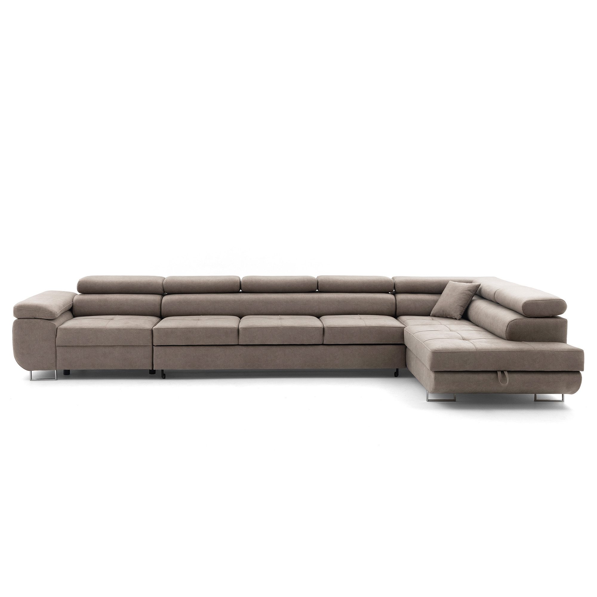 Muffo Ecksofa WILD XXL, mit Bettkasten, Hohe Metallfüße, verstellbare Kopfstützen, Liegefläche 125x240